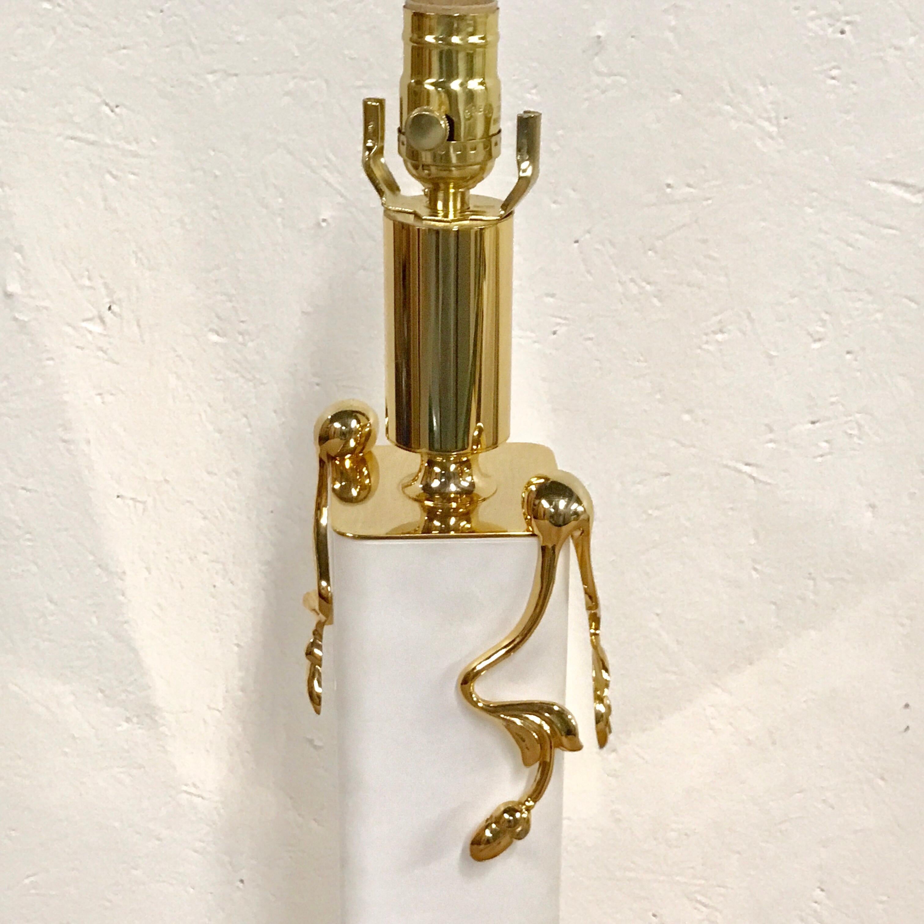 Stitched White Leather and Gilt Brass Lamp For Sale 1