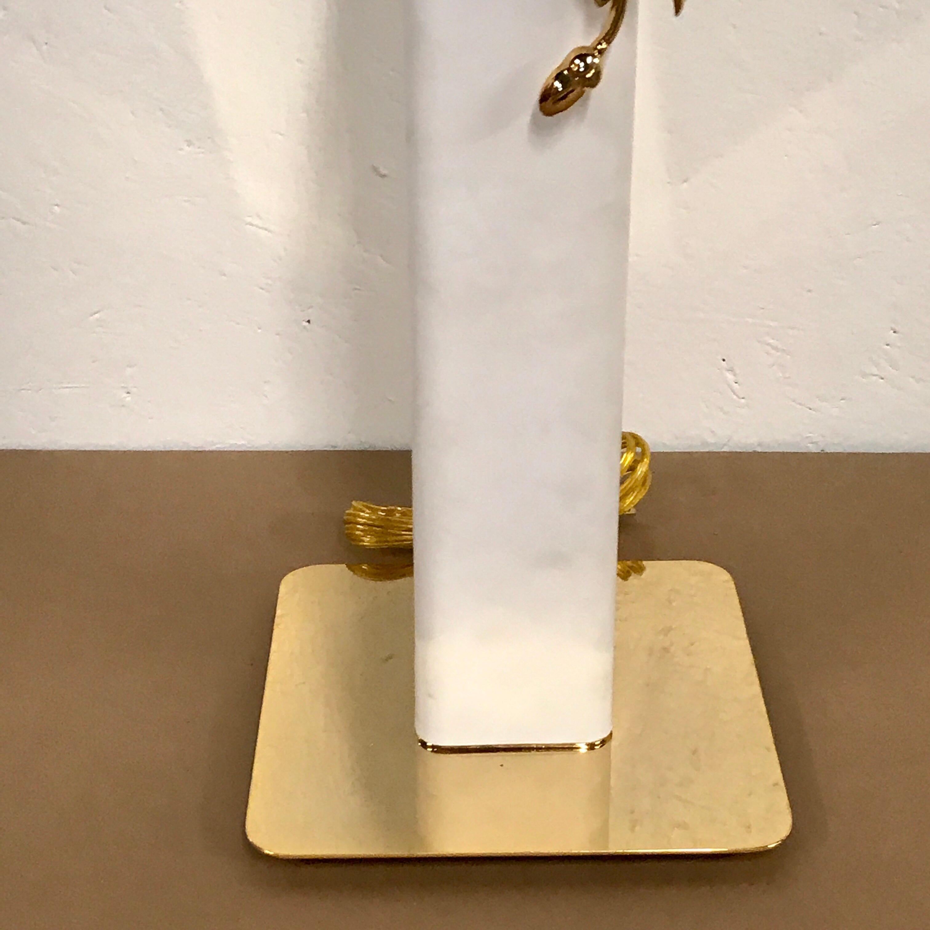 Stitched White Leather and Gilt Brass Lamp For Sale 2