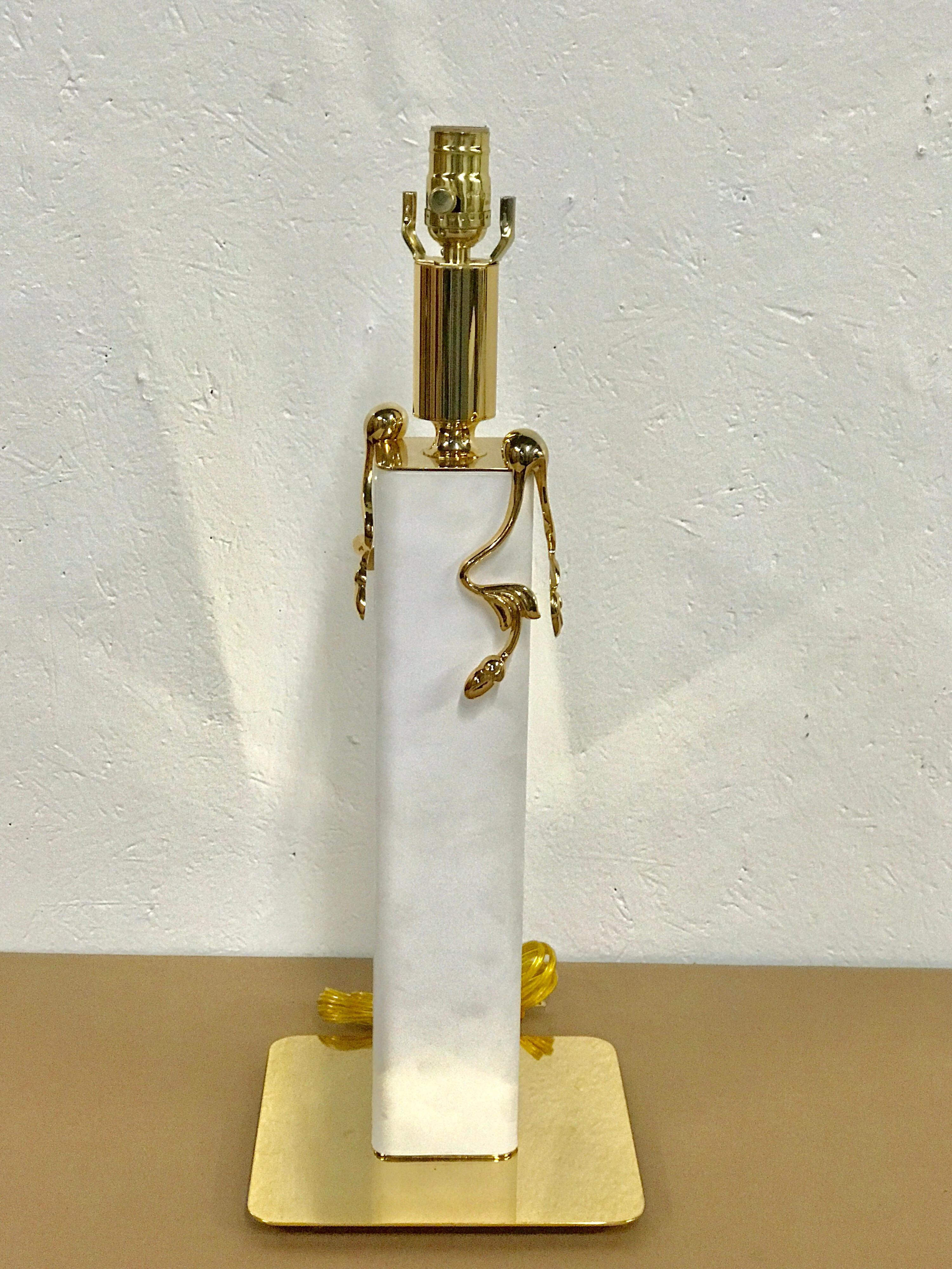 Stitched White Leather and Gilt Brass Lamp For Sale 3