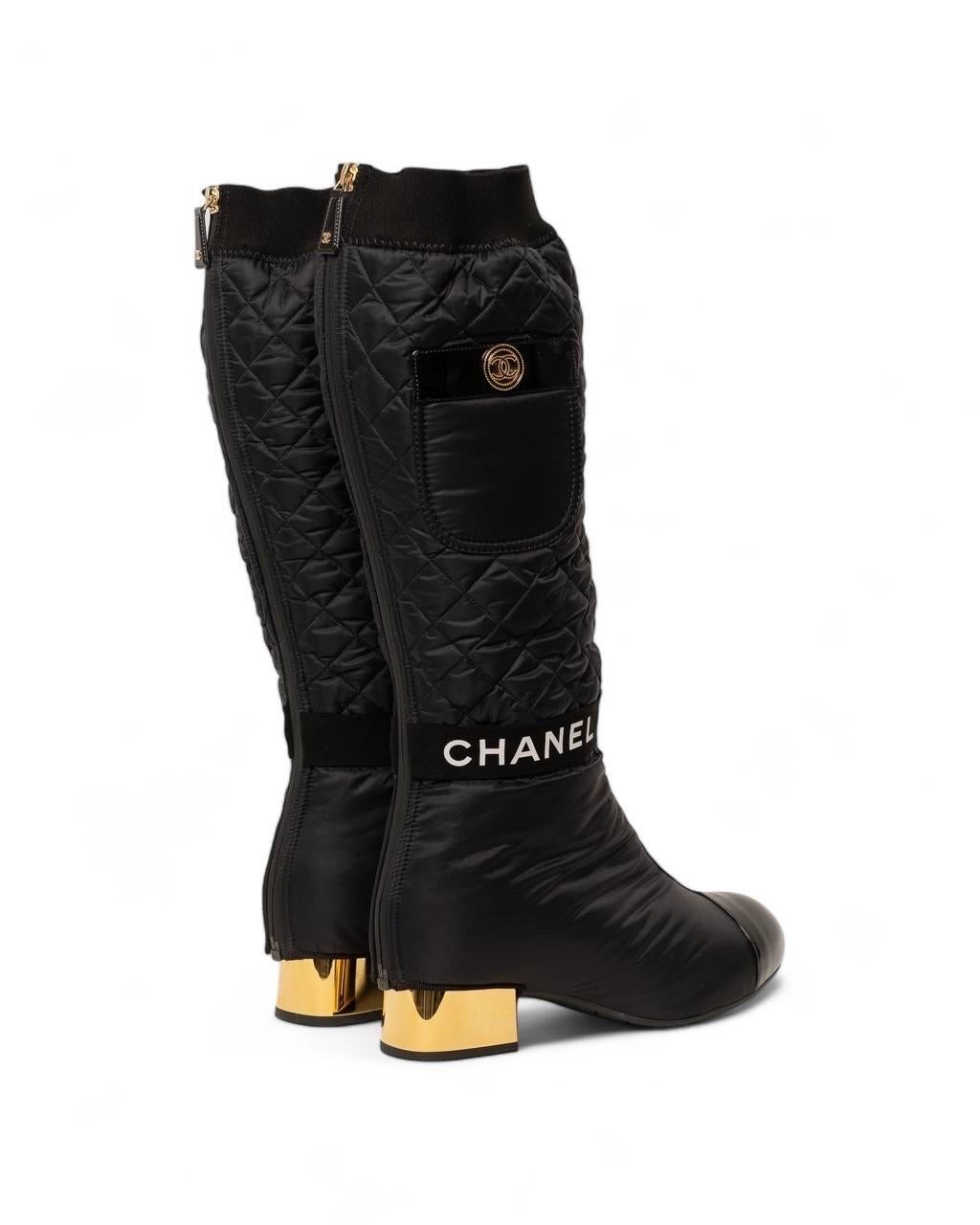 Stivali Chanel Double Trapuntato Nylon Nero in vendita 1