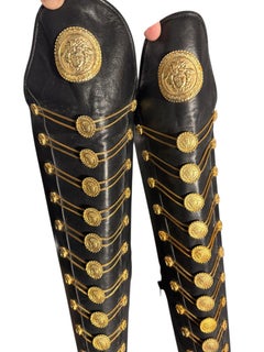 Gianni Versace Couture FW 1993 Medusa Leather Boots 38.5 Vintage