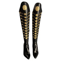 Gianni Versace Couture FW 1993 Medusa Leather Boots 38.5 Vintage