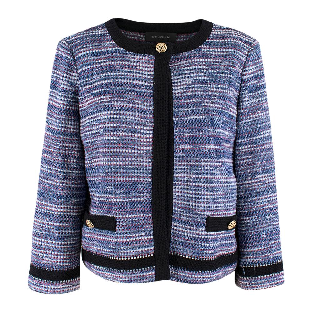 St.John blue flecked tweed jacket with black trim US 6 For Sale