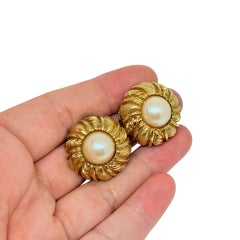 Boucles d'oreilles à clip de créateur ST.JOHN, vintage, couleur or, avec fausses perles