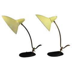 Stlux Milan Paire de lampes de bureau Coniques Jaune Noir Laiton Milieu de Siècle