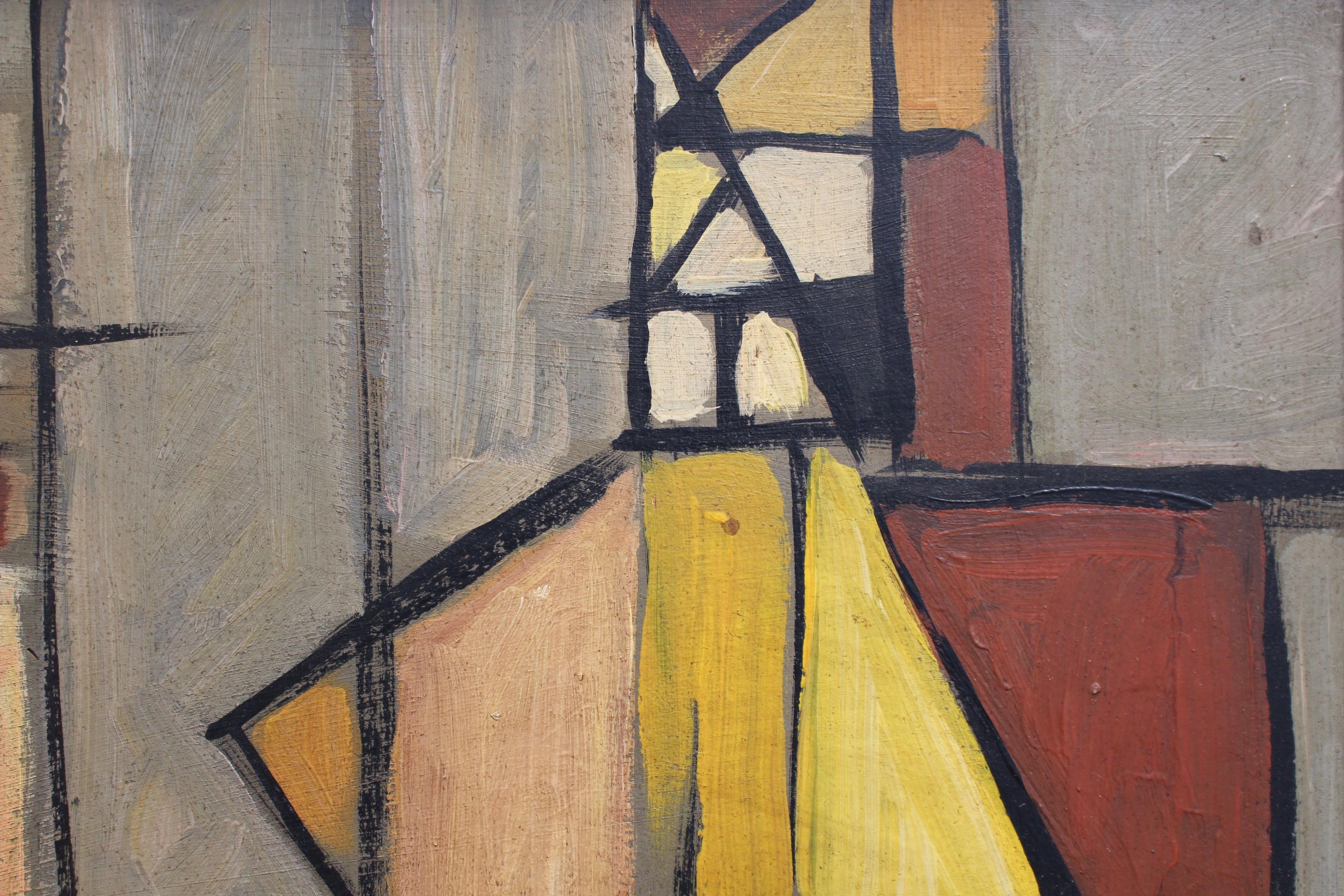 Cubist Man and Woman - Brown Abstract Painting by STM
