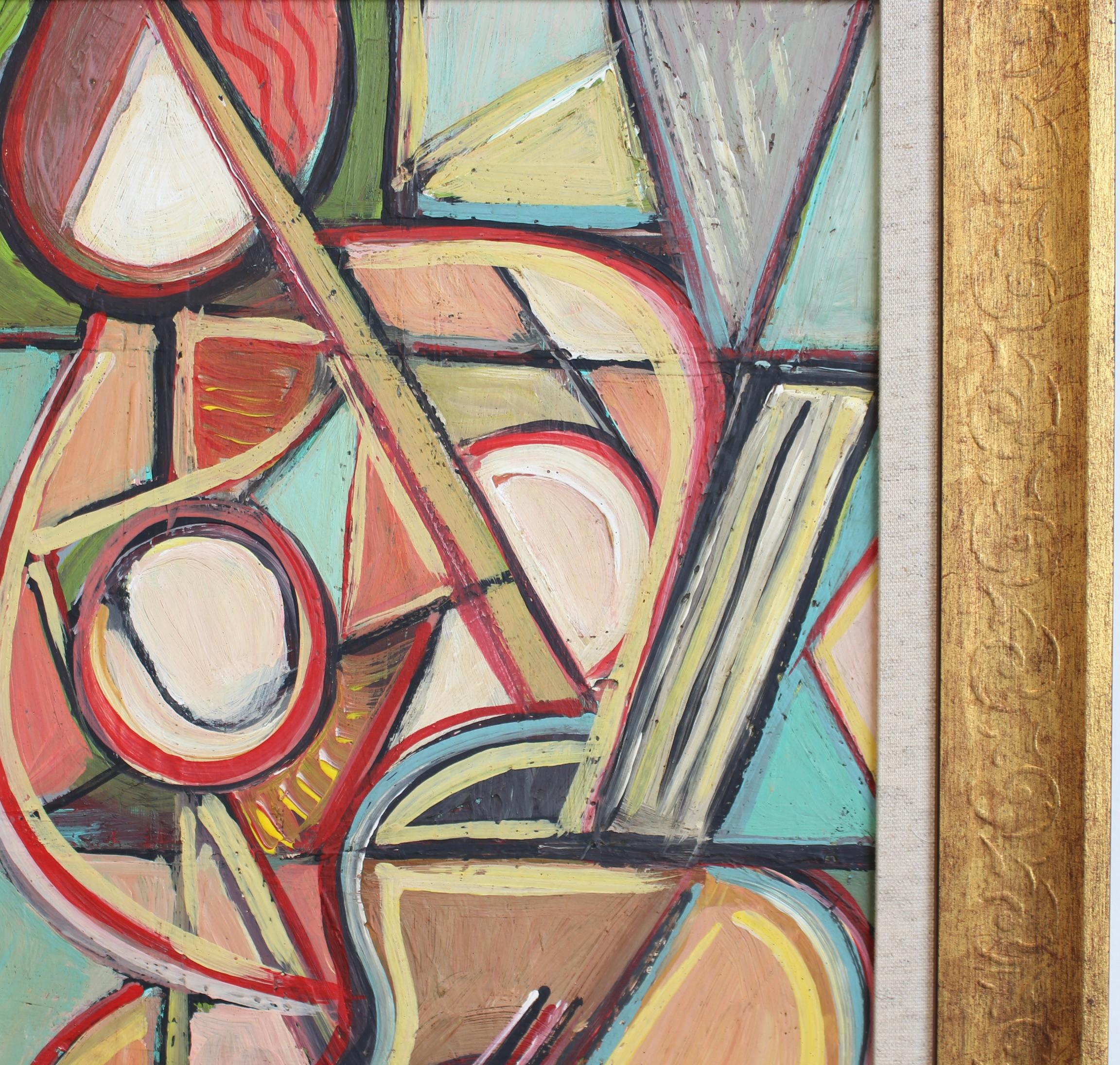 'Echoes of the Avant-Garde: Mid-Century Visions VI', oil on board (circa 1970s), by STM. Step into a world where the spirit of early 20th-century modernism meets the bold  experimentation of the 1970s. This curated collection, Echoes of the