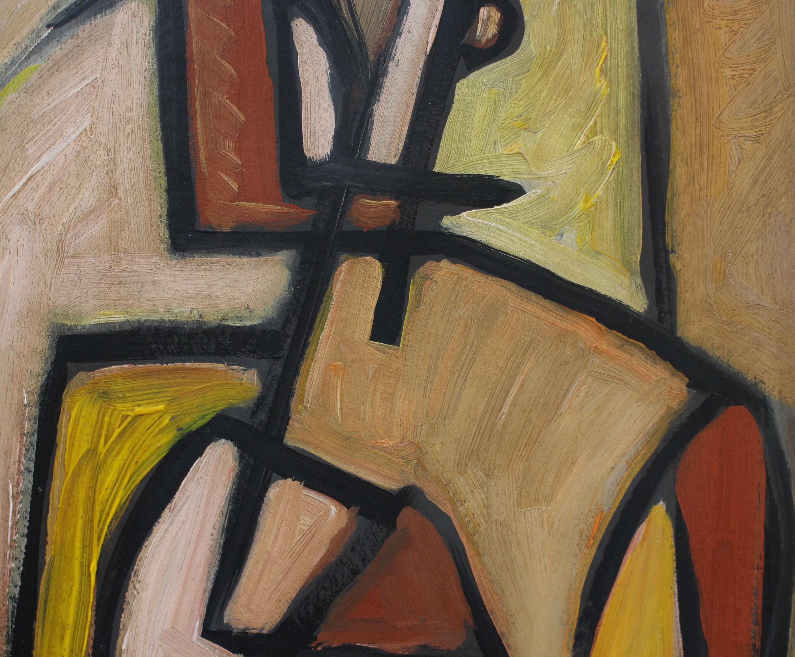 Figure in the Mirror - Brown Abstract Painting by STM
