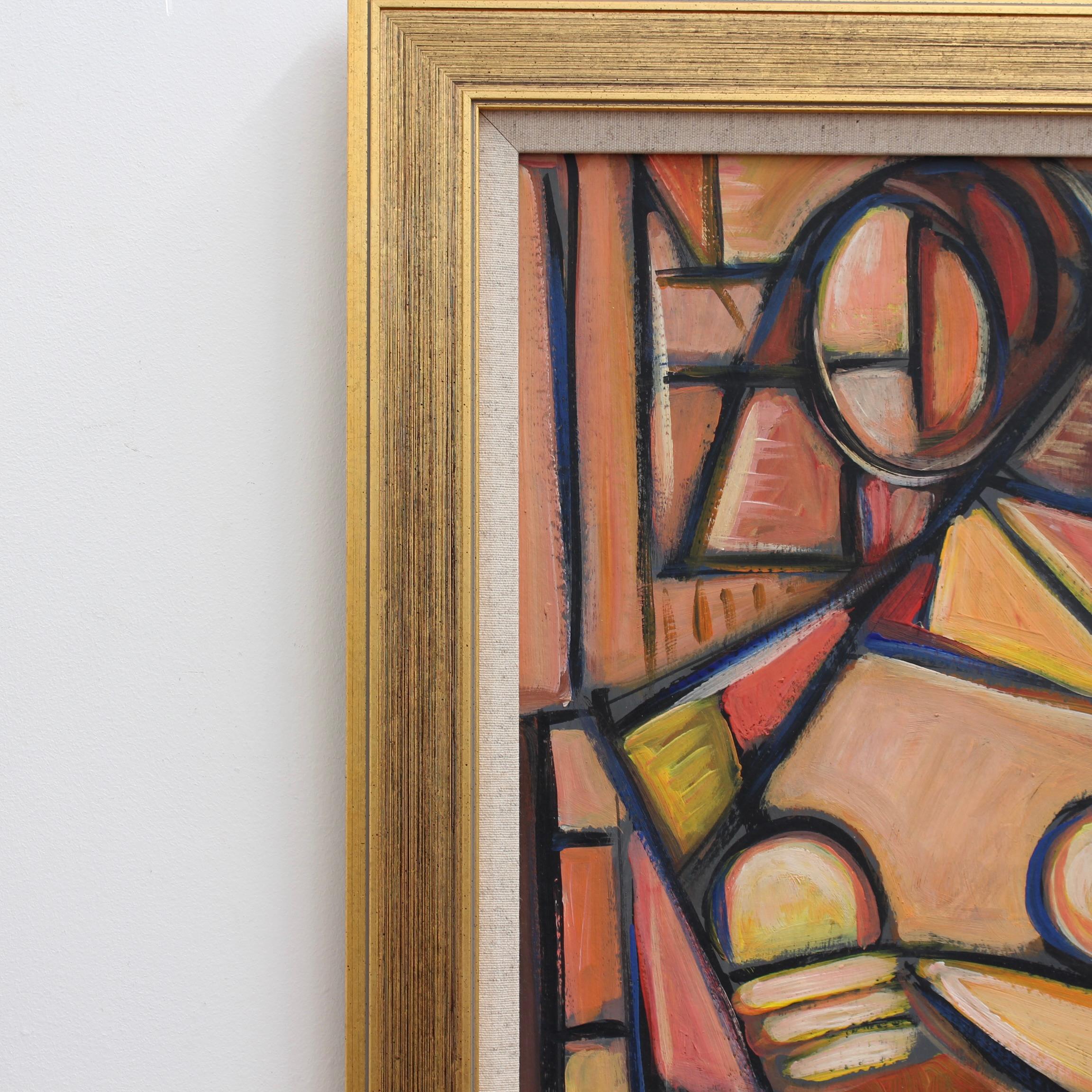 'Portrait of a Cubist Woman', oil on board, by STM (circa 1970s). A captivating painting by an artist with the initials STM. Clearly inspired by cubists Picasso and Braque, the artist uses angles, lines and subdued earth tones to create this