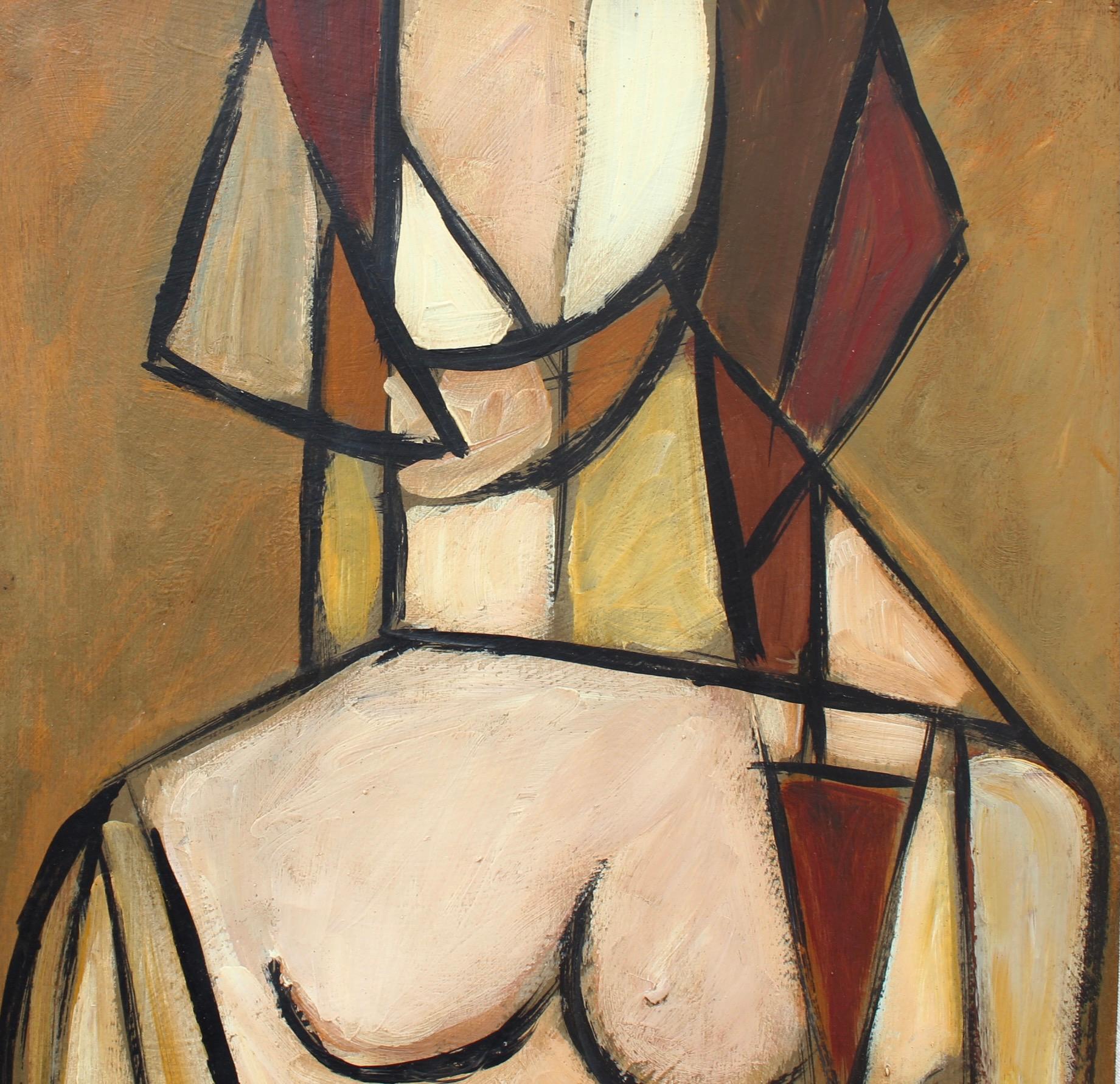 Portrait of Smiling Woman - Cubist Painting by STM