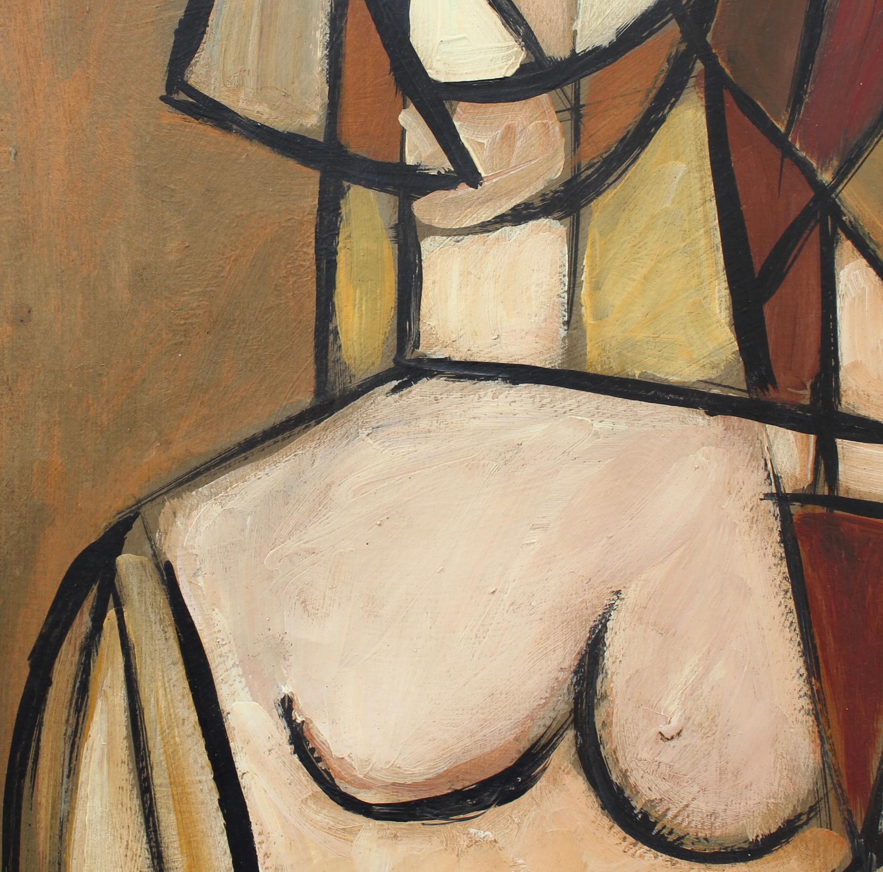 'Portrait of Smiling Woman', oil on board, by STM (circa 1970s). Is this a modern version of da Vinci's Mona Lisa? The similarities are apparent - a cubist version of wavy hair, the high brow, the is-she-or-isn't-she-looking-at-me-gaze, the crossed