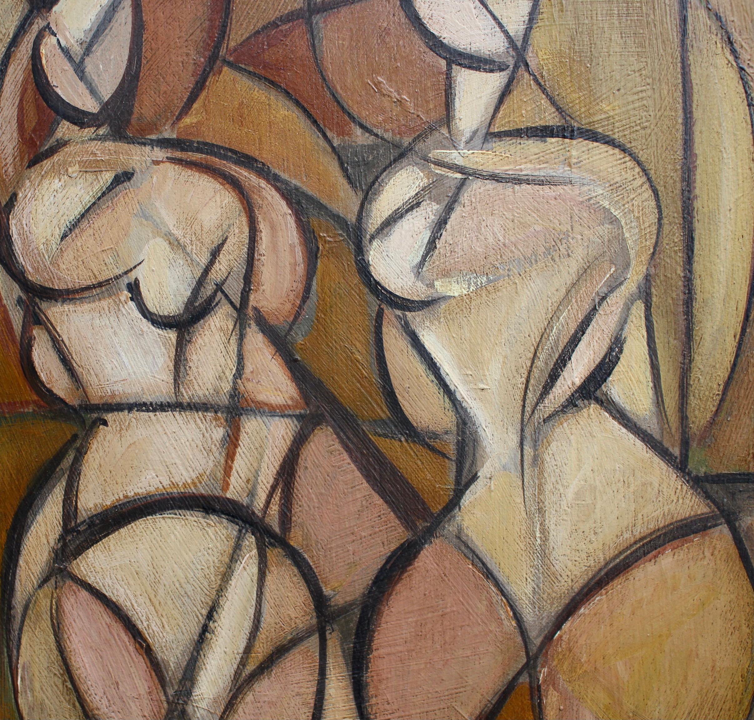 Posing Nudes - Brown Portrait Painting by STM