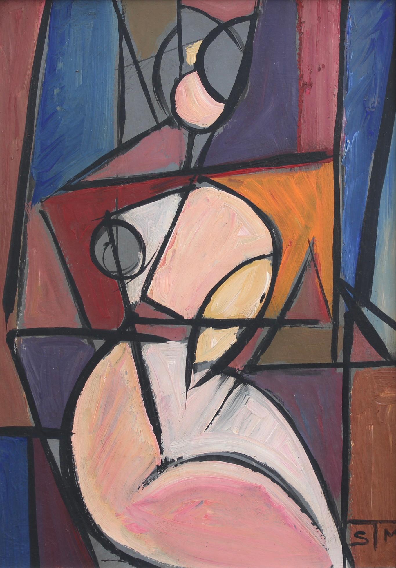Radiant Reflections: Cubist Portrait of a Woman - Painting by STM