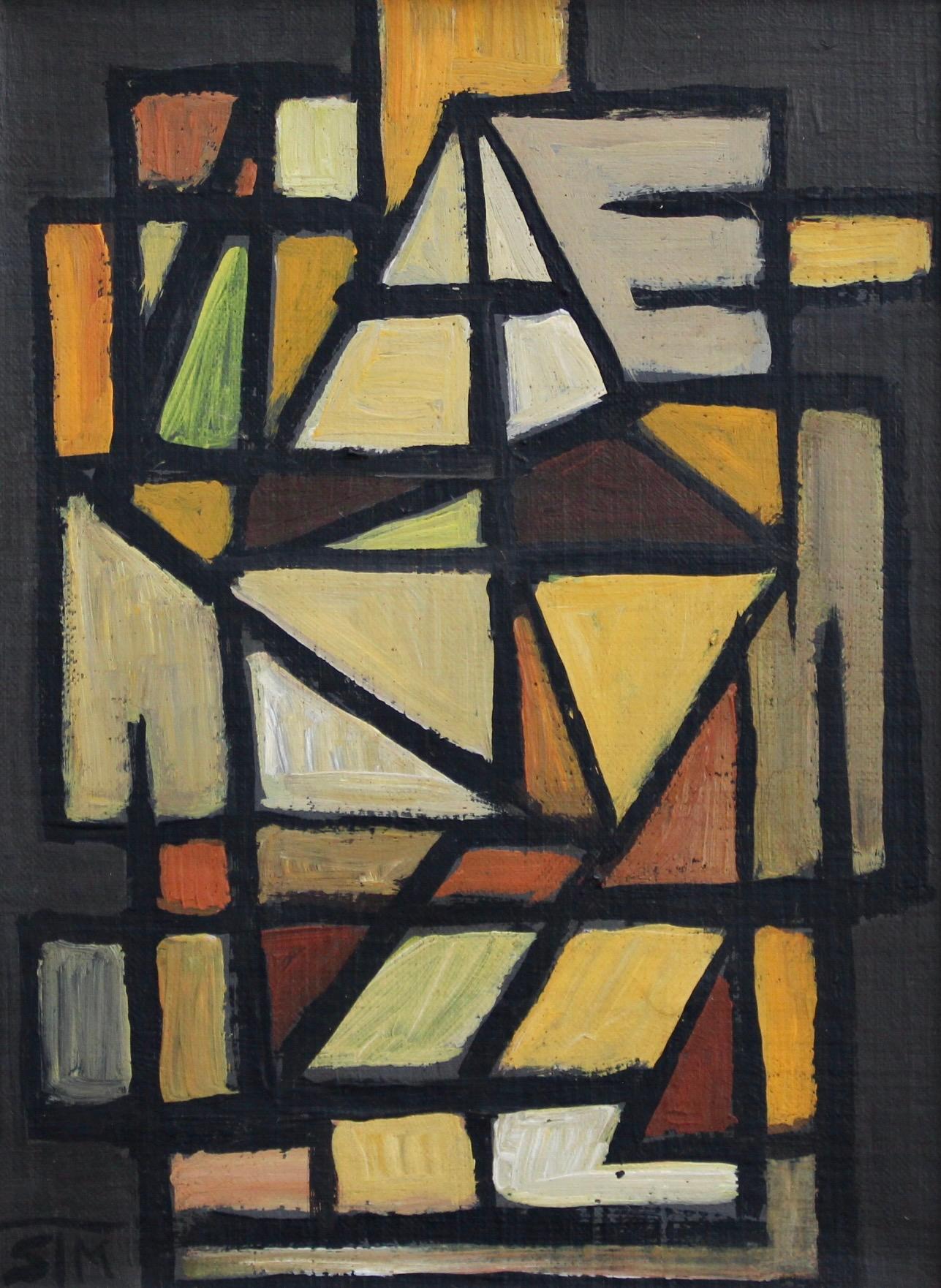 'The Android', oil on canvas, by STM (circa 1960s). A vibrant modern painting inspired by Picasso and Braque, the artist uses angles, lines and colour to create an entirely new dimension to painting. Cubists abandoned perspective and realism,
