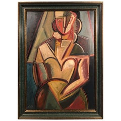 STM Signed Portrait of a Woman Cubist Painting