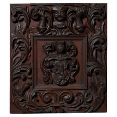 19th Century Continental Mahogany Armorial Wood Carving