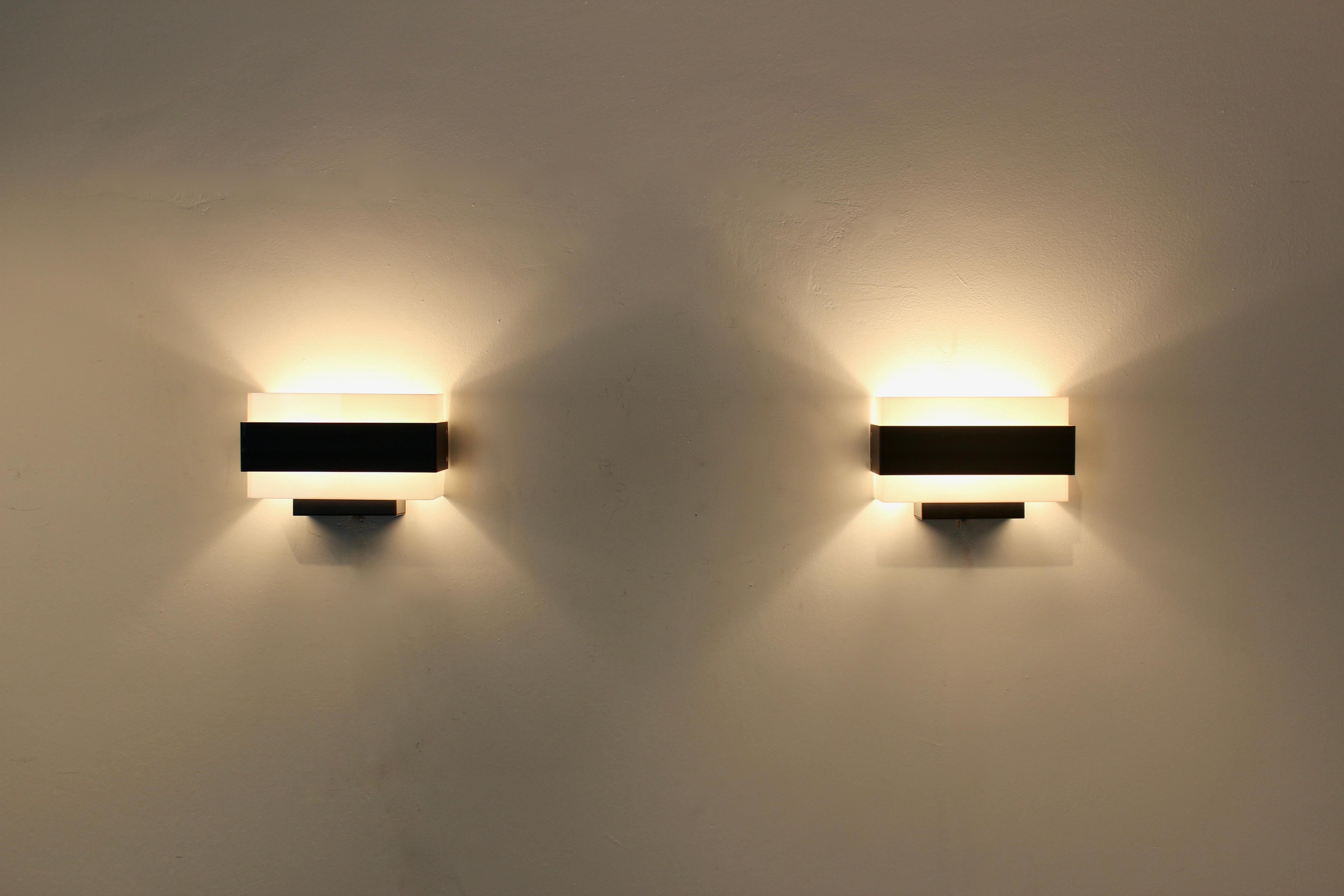 Stock of Louis Kalff Philips Wall Sconces in Black and White For Sale 3