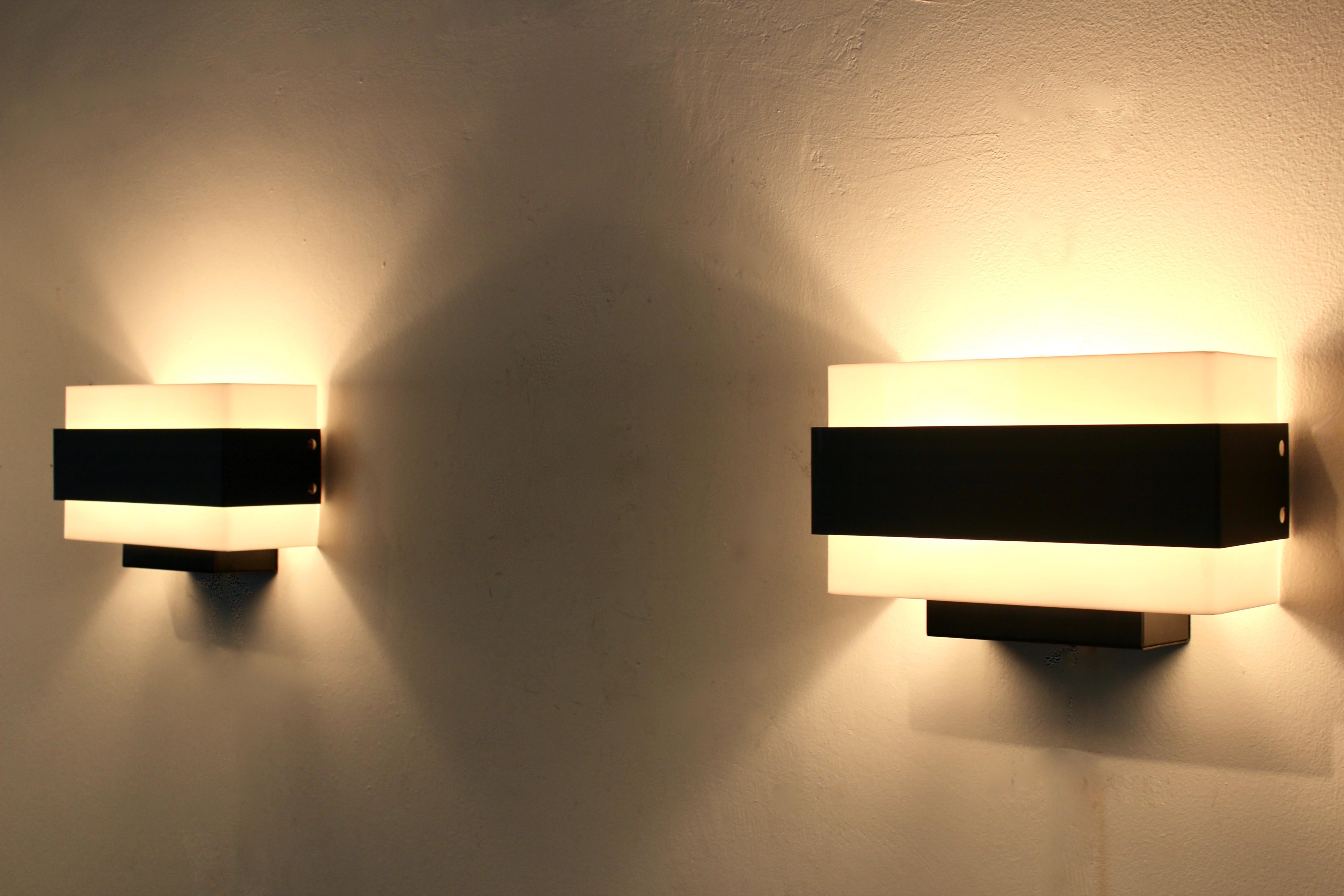 Steel Stock of Louis Kalff Philips Wall Sconces in Black and White For Sale