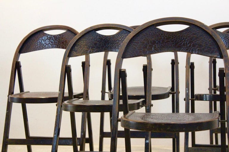 Stock of Solid Wood Bauhaus Folding Chairs with Unique Croco Woodprint, Thonet In Good Condition In Voorburg, NL