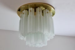 Stock of Three Large Brass & Frosted Glass Star Flush Mounts, Glashütte Limburg