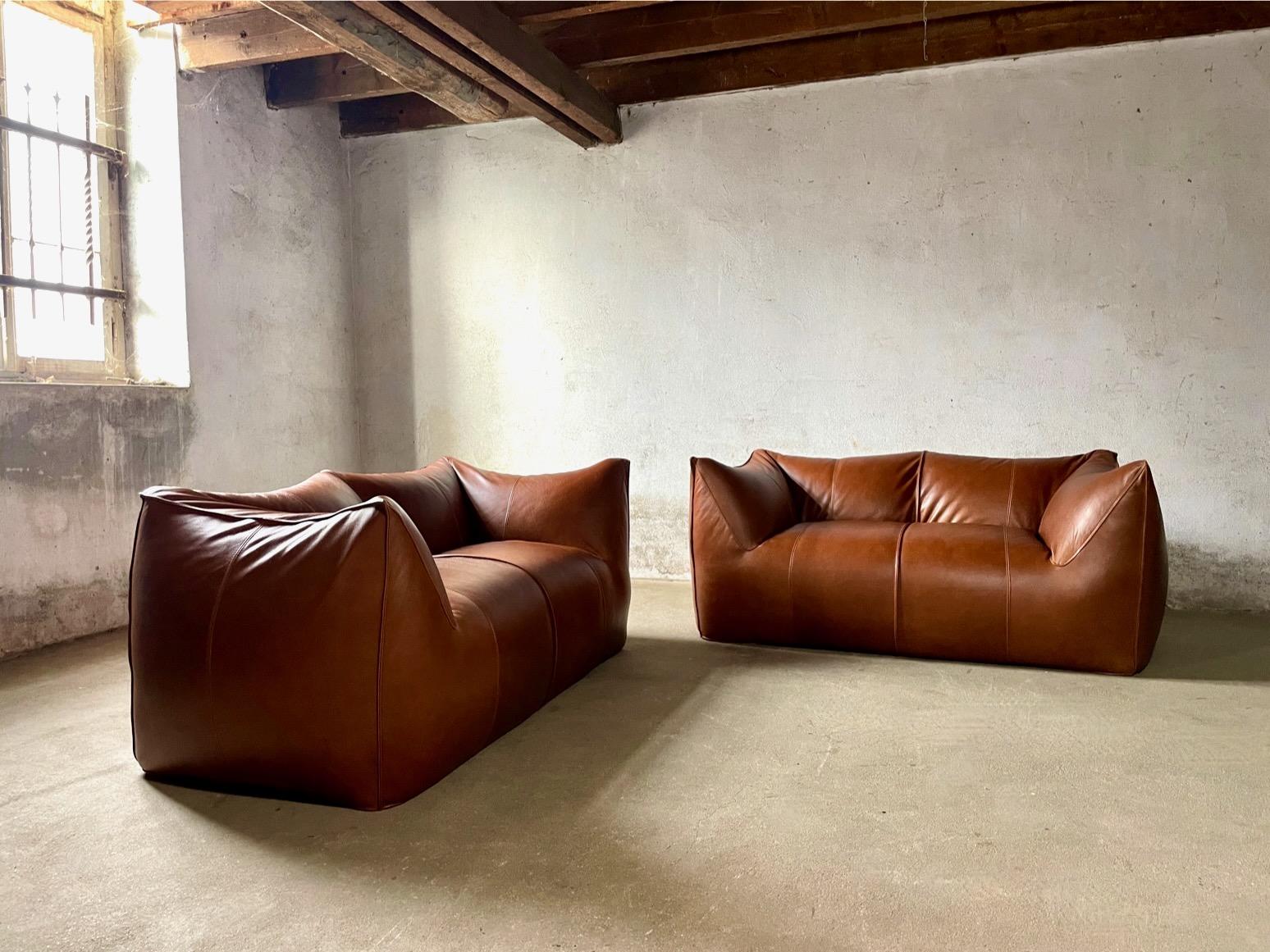 Mid-Century Modern Stock of Three Le Bambole Sofa’s in Cognac Leather, Mario Bellini for B&B Italia For Sale