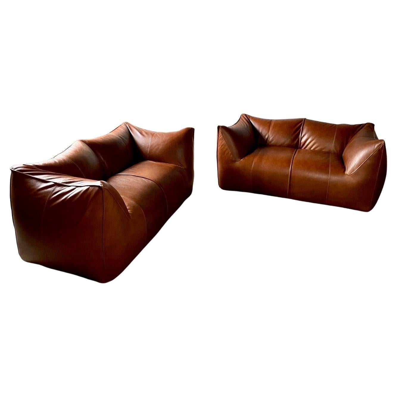 Stock of Three Le Bambole Sofa’s in Cognac Leather, Mario Bellini for B&B Italia