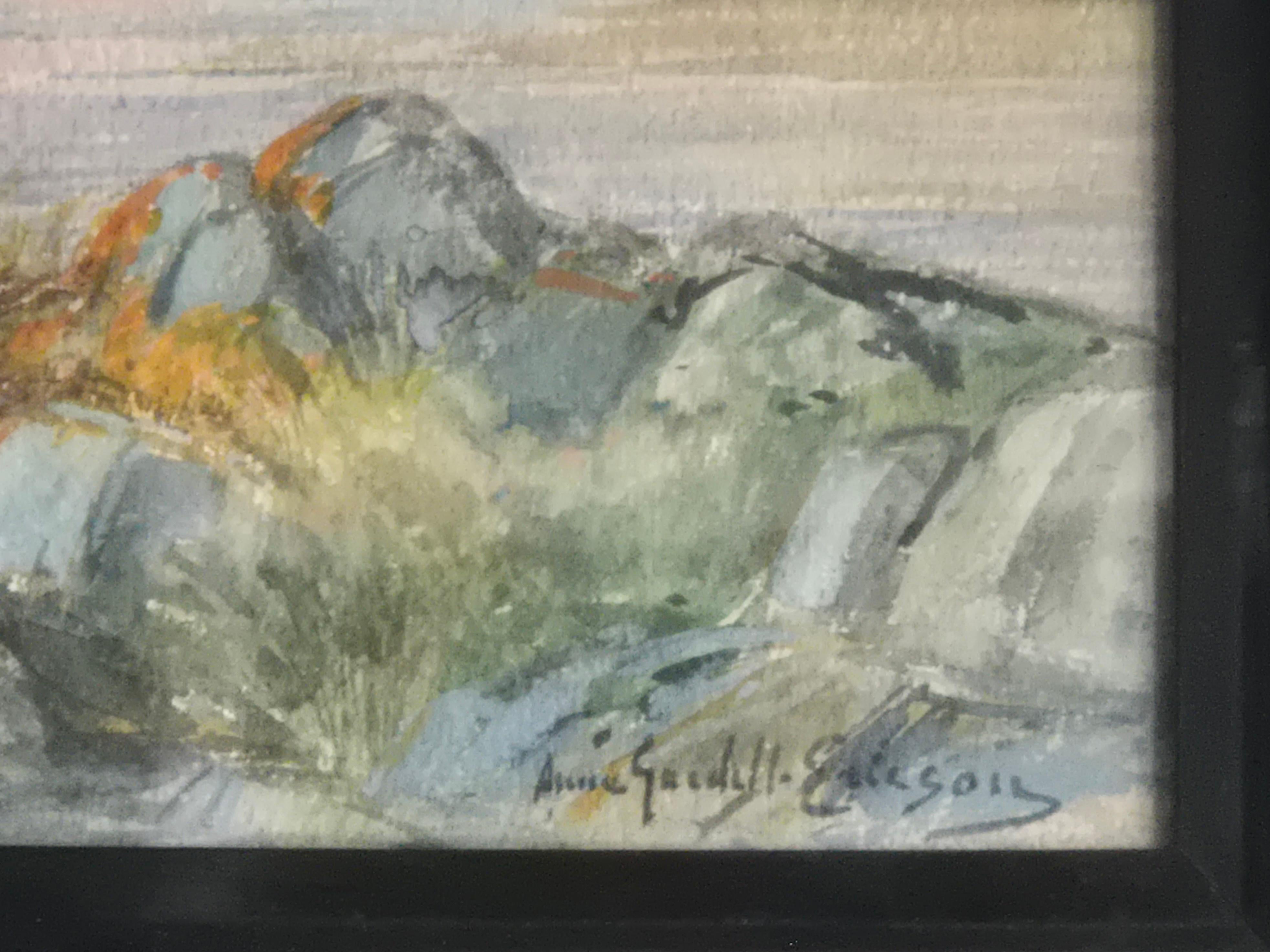 Stockholmer Schärengarten, Aquarell, schwedische Malerin Anna Gardel-Ericson (Holz) im Angebot