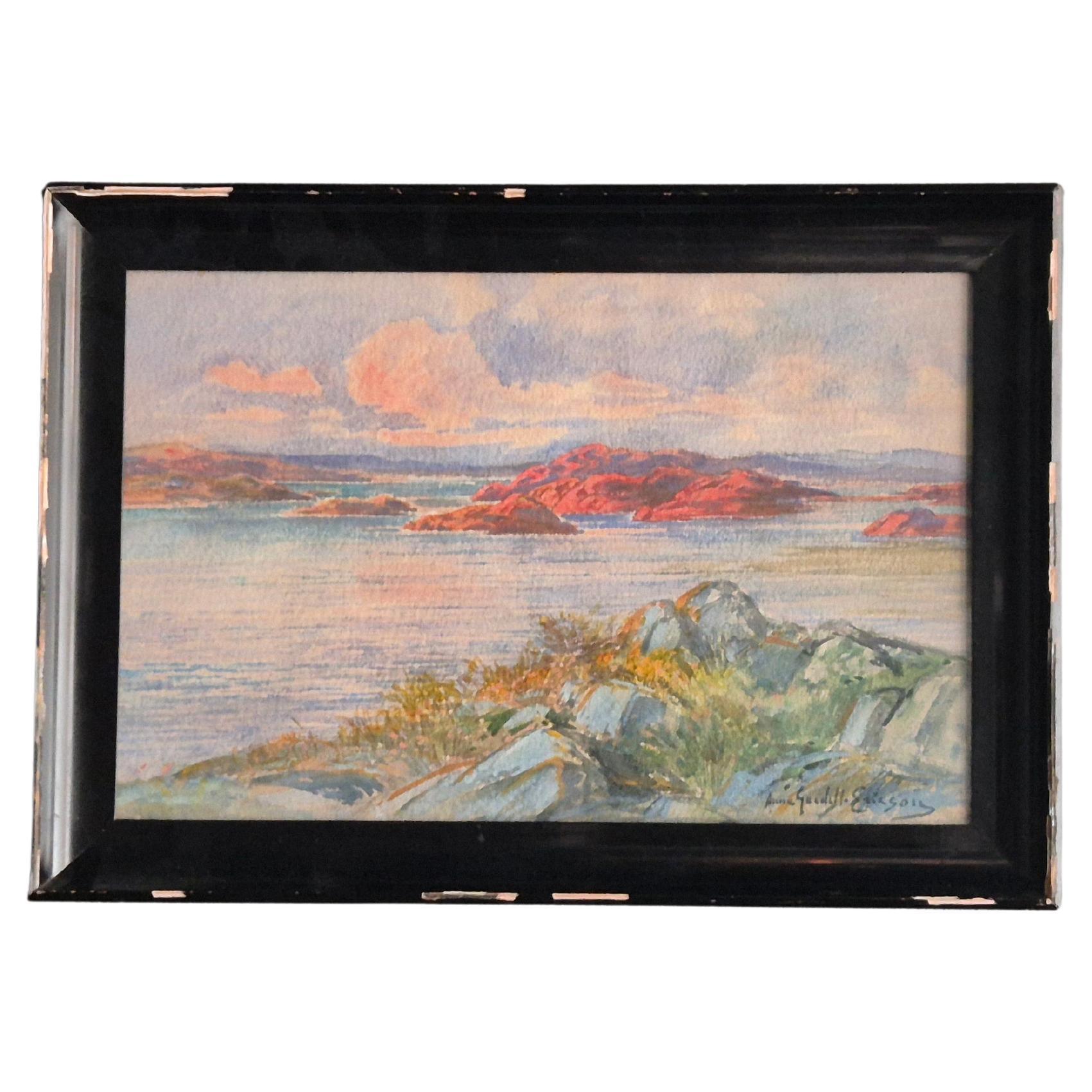 Stockholmer Schärengarten, Aquarell, schwedische Malerin Anna Gardel-Ericson im Angebot