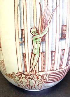 "Stockholm Concert Hall, " Large Art Deco Vase with Stockholm Scenes, 1947