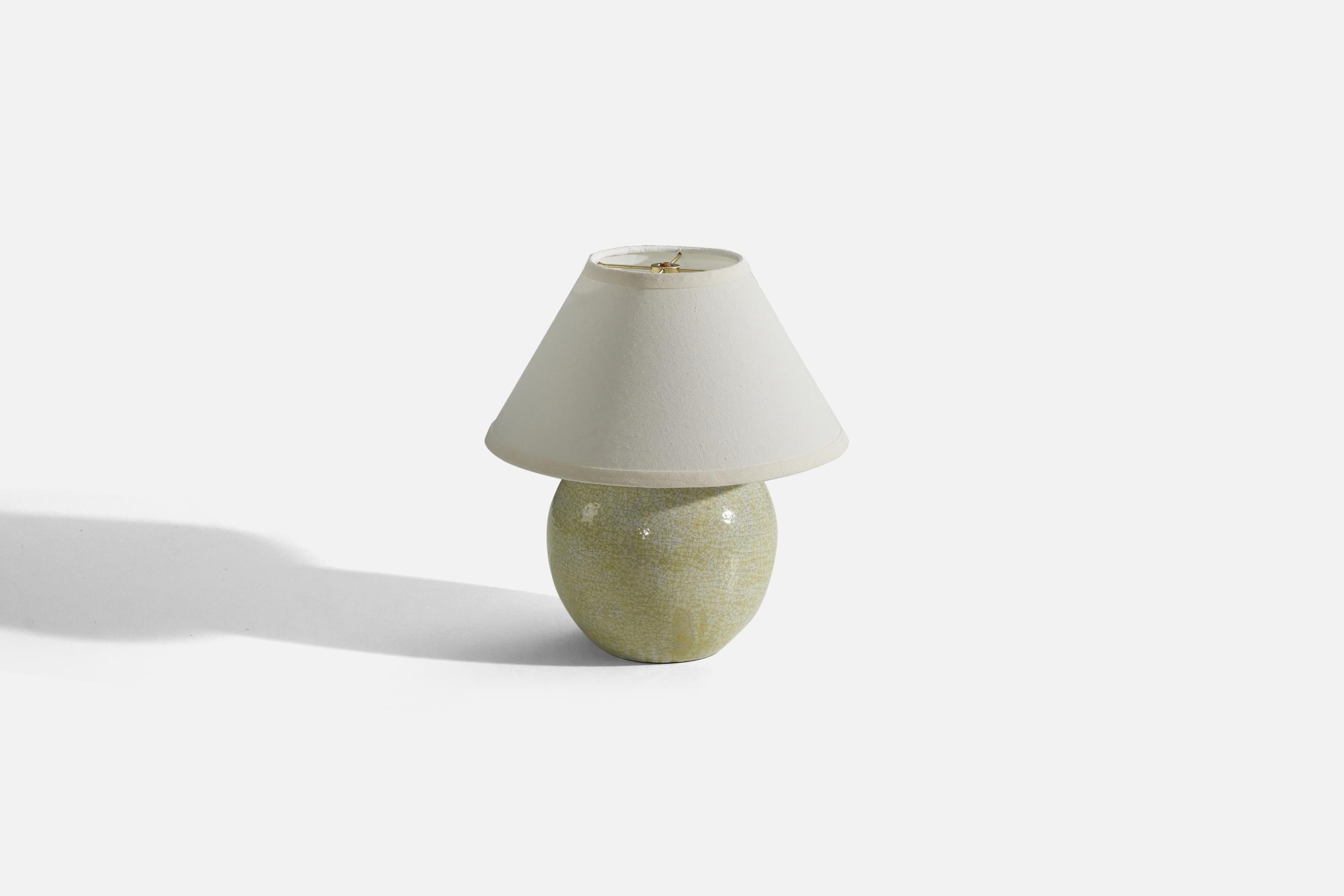 Mid-Century Modern Stockholms Keramik, Table Lamp, Light Green Stoneware, Sweden, c. 1930s For Sale