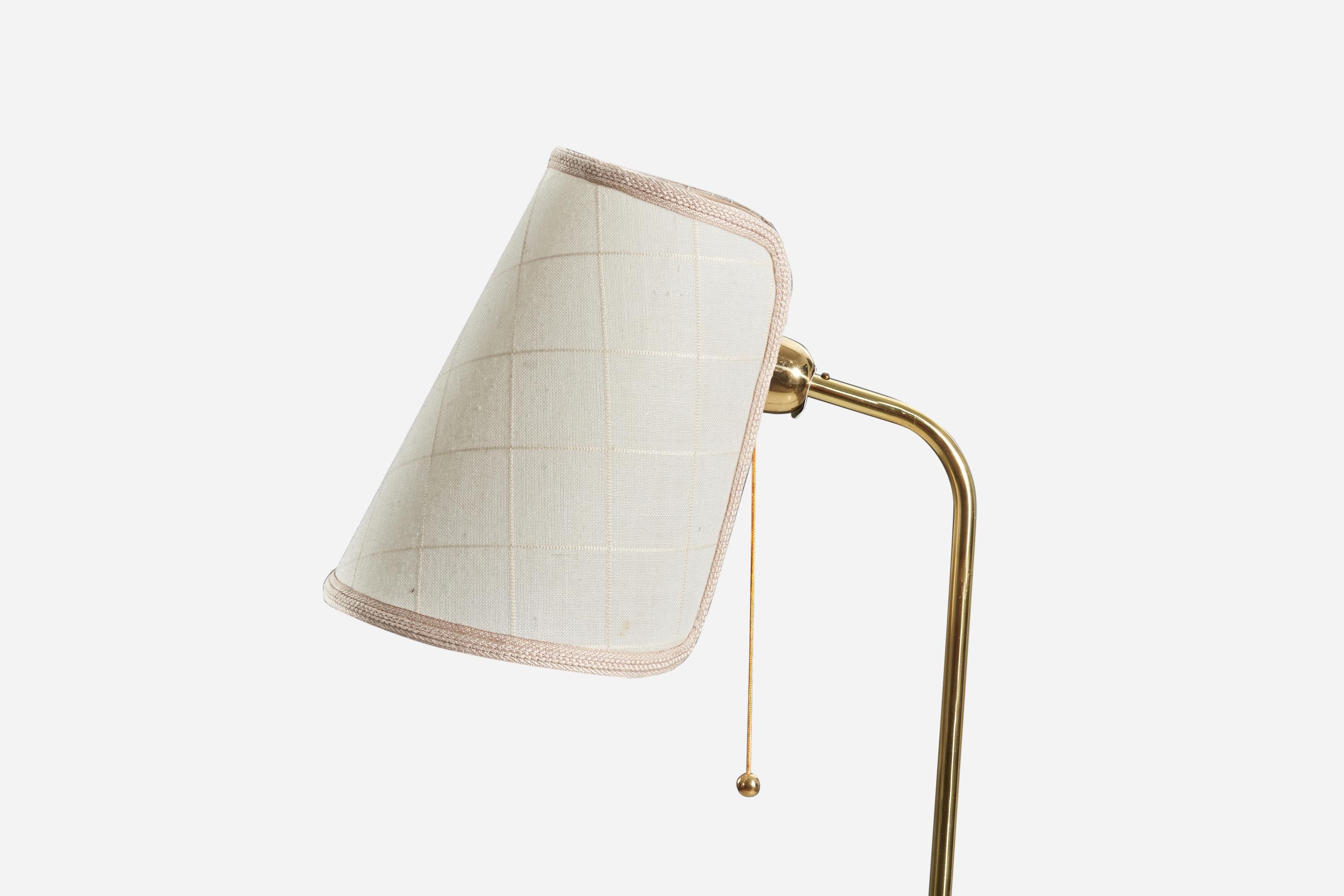 Mid-Century Modern Stockmann-ornö, Floor Lamp, Brass and Fabric, Finland, 1950s For Sale