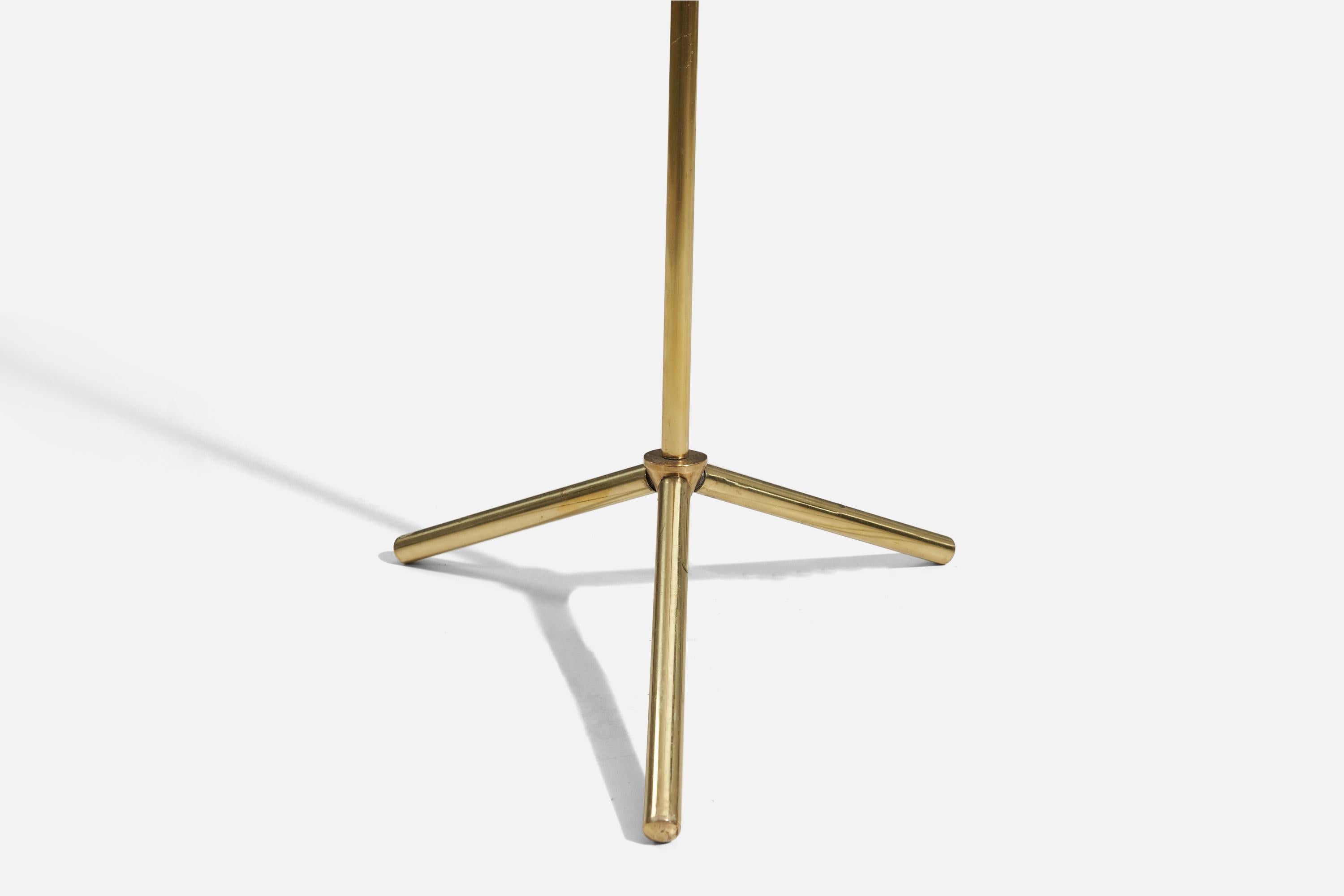 Finnish Stockmann-ornö, Floor Lamp, Brass and Fabric, Finland, 1950s For Sale