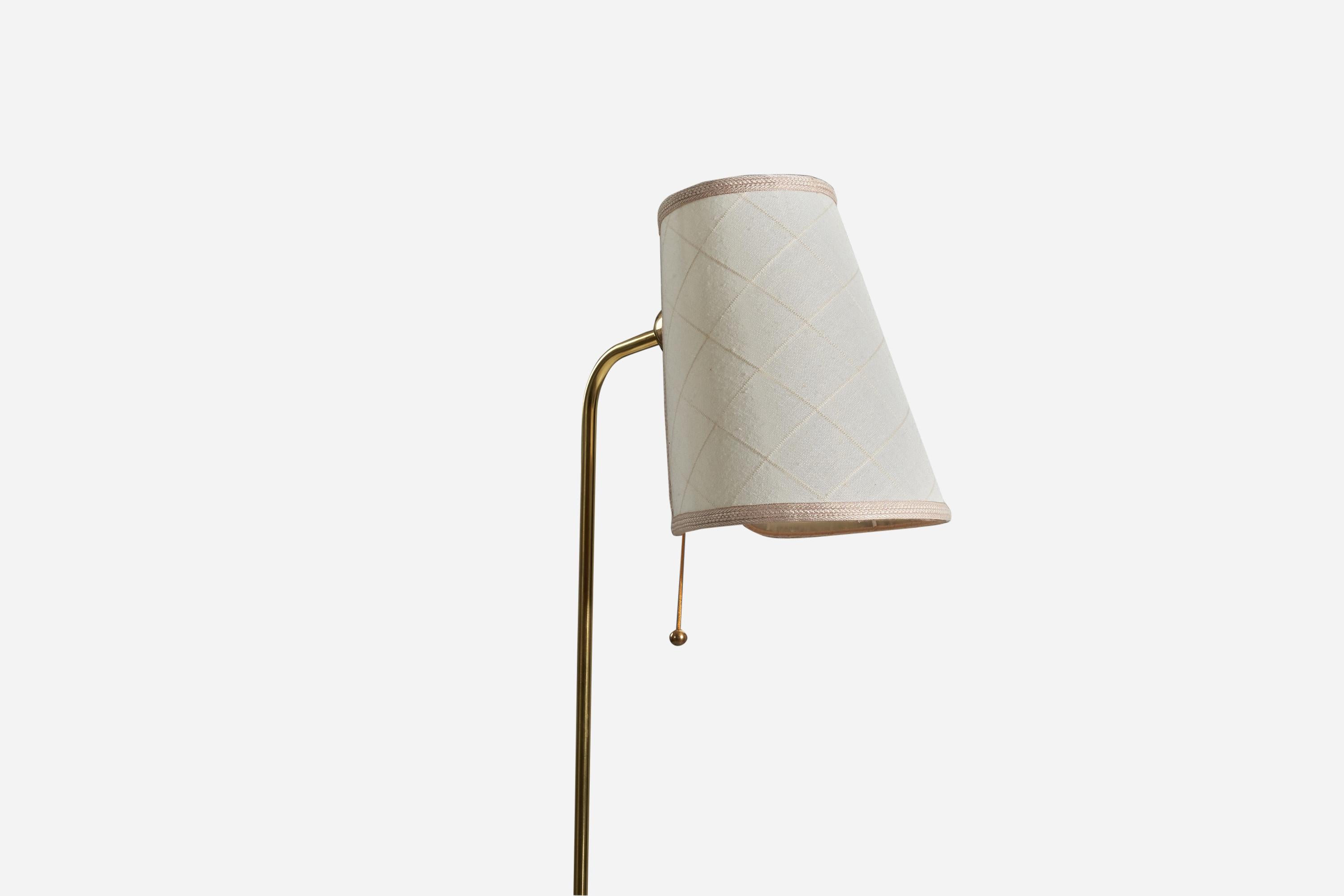 Stockmann-ornö, Floor Lamp, Brass and Fabric, Finland, 1950s In Good Condition For Sale In High Point, NC