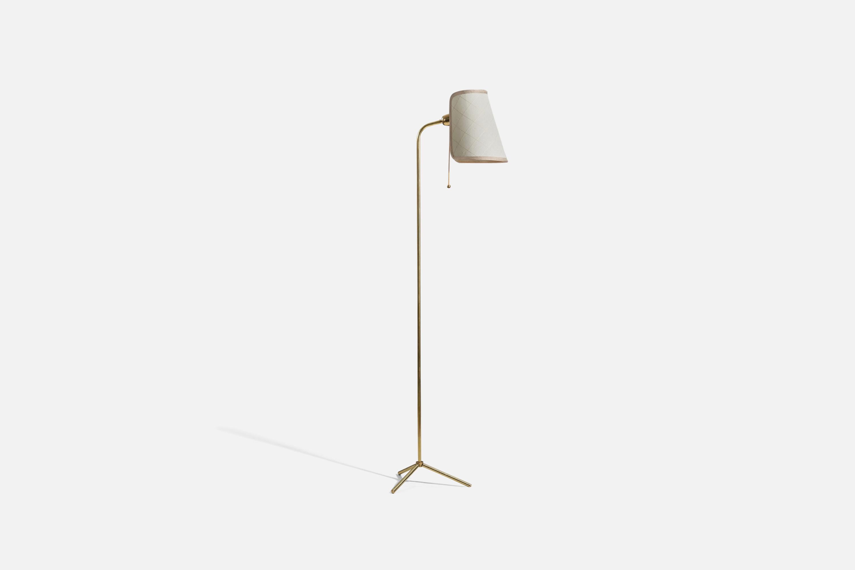 Mid-20th Century Stockmann-ornö, Floor Lamp, Brass and Fabric, Finland, 1950s For Sale