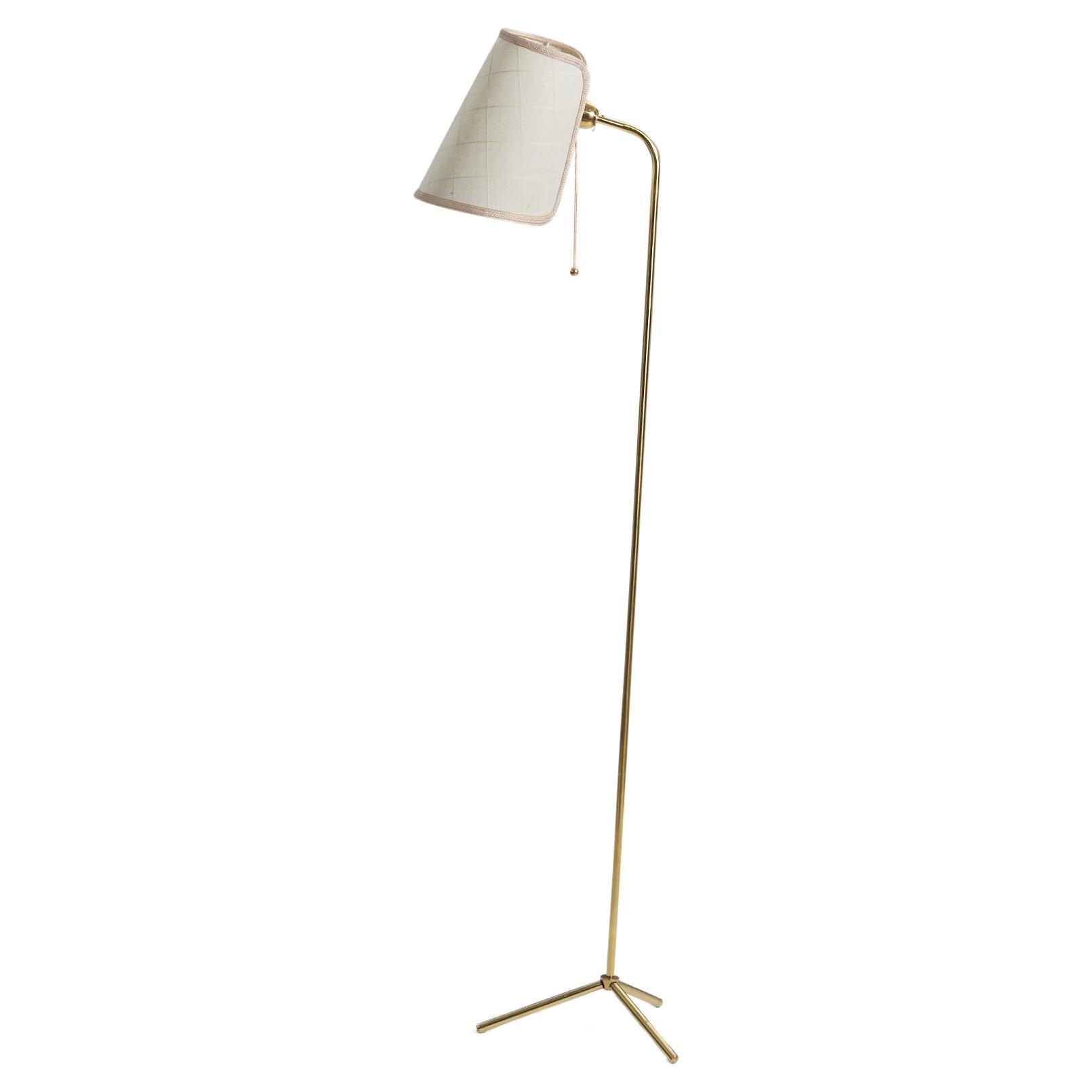 Stockmann-ornö, Floor Lamp, Brass and Fabric, Finland, 1950s For Sale