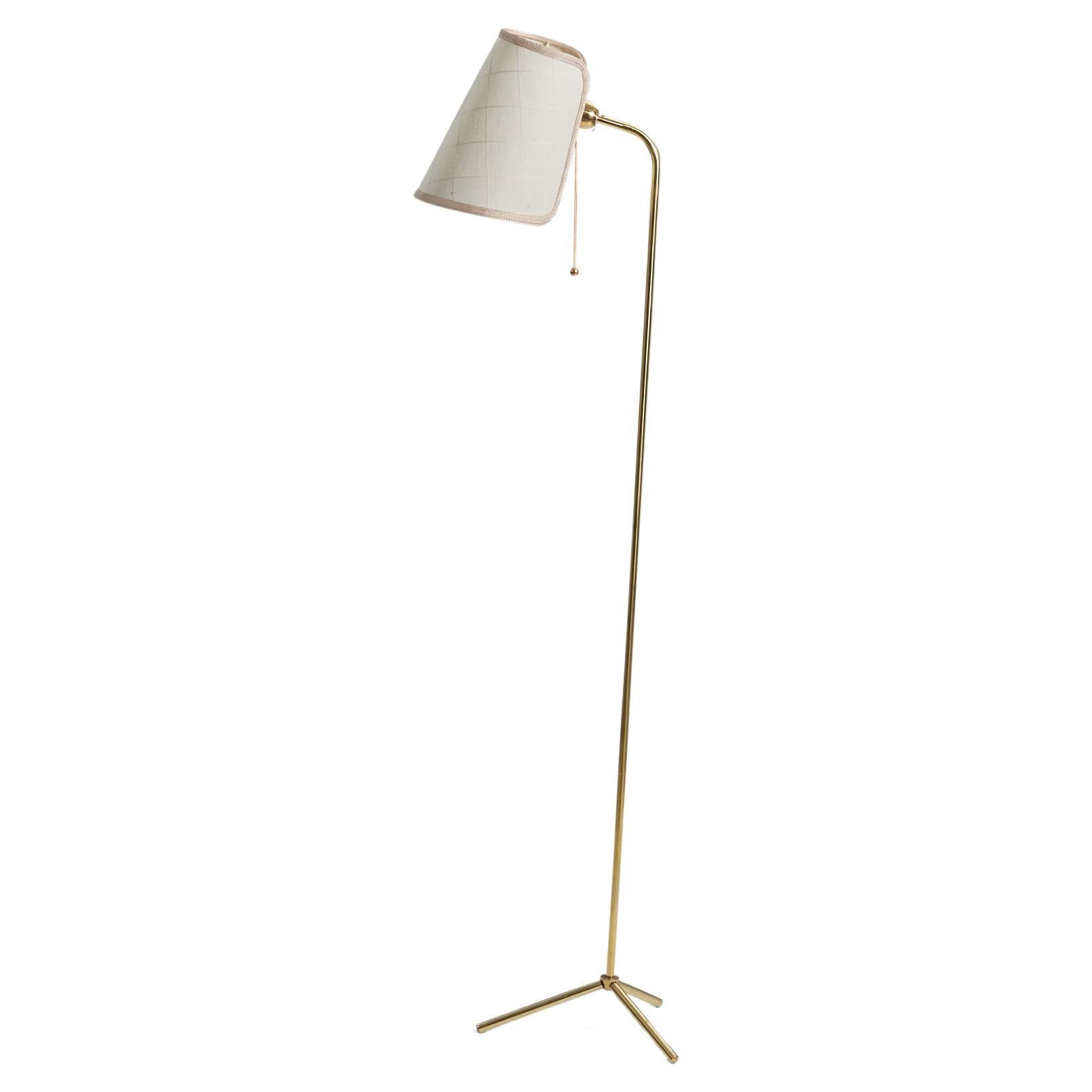 Stockmann-ornö, lampada da terra, ottone e tessuto, Finlandia, anni '50