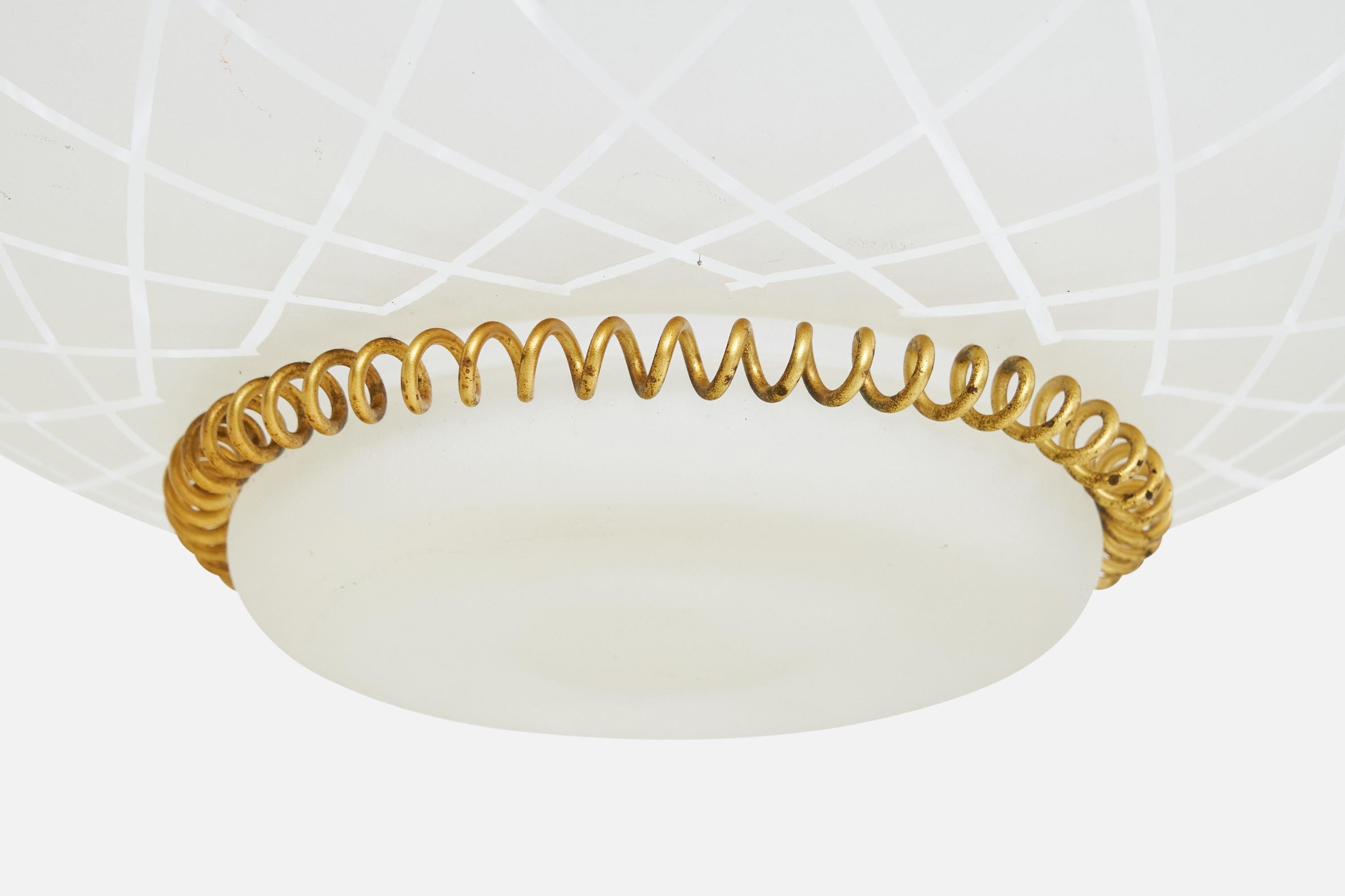Stockmann-Orno, Pendant Light, Brass, Glass, Finland, 1940s 1