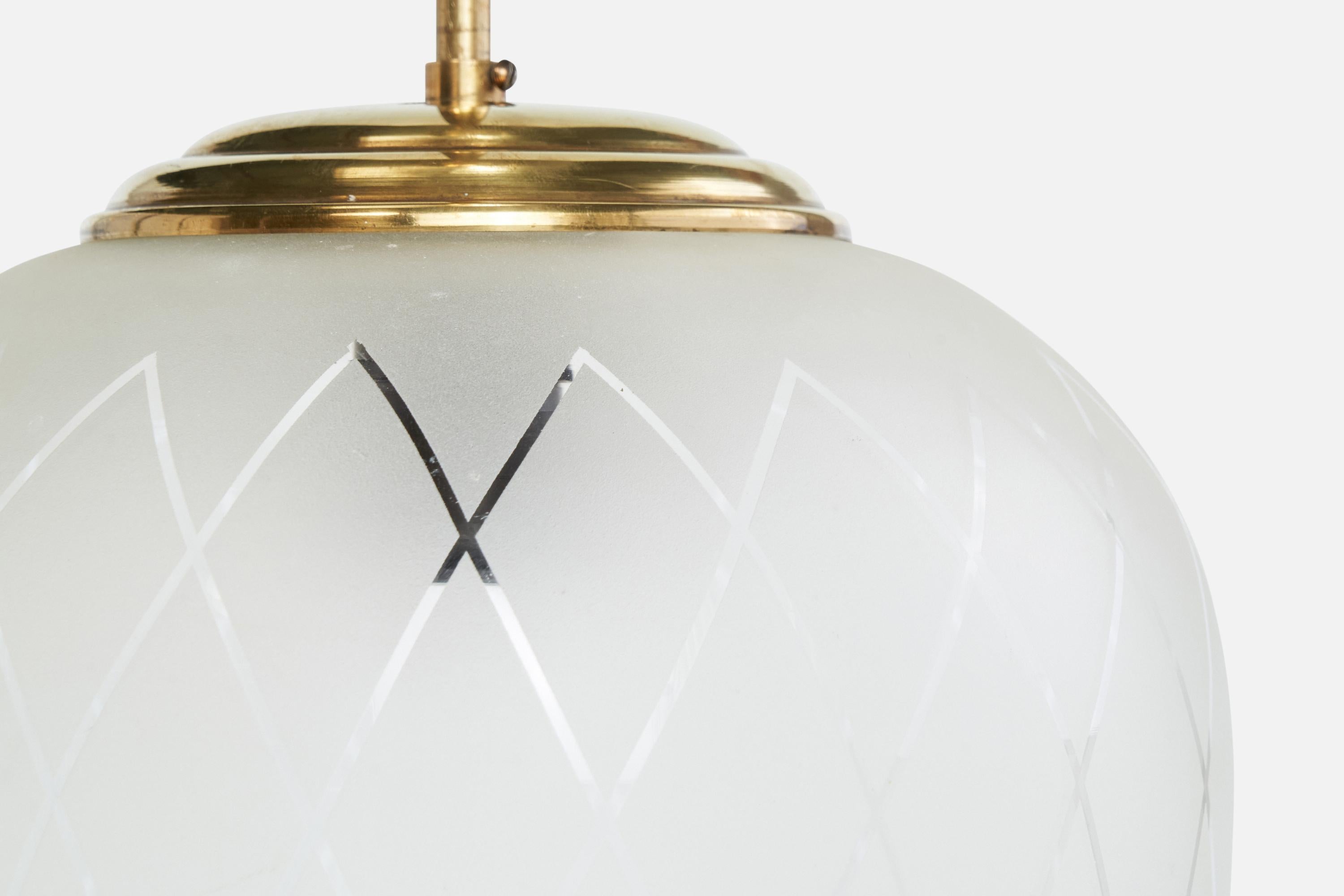 Stockmann-Orno, Pendant Light, Brass, Glass, Finland, 1940s 2