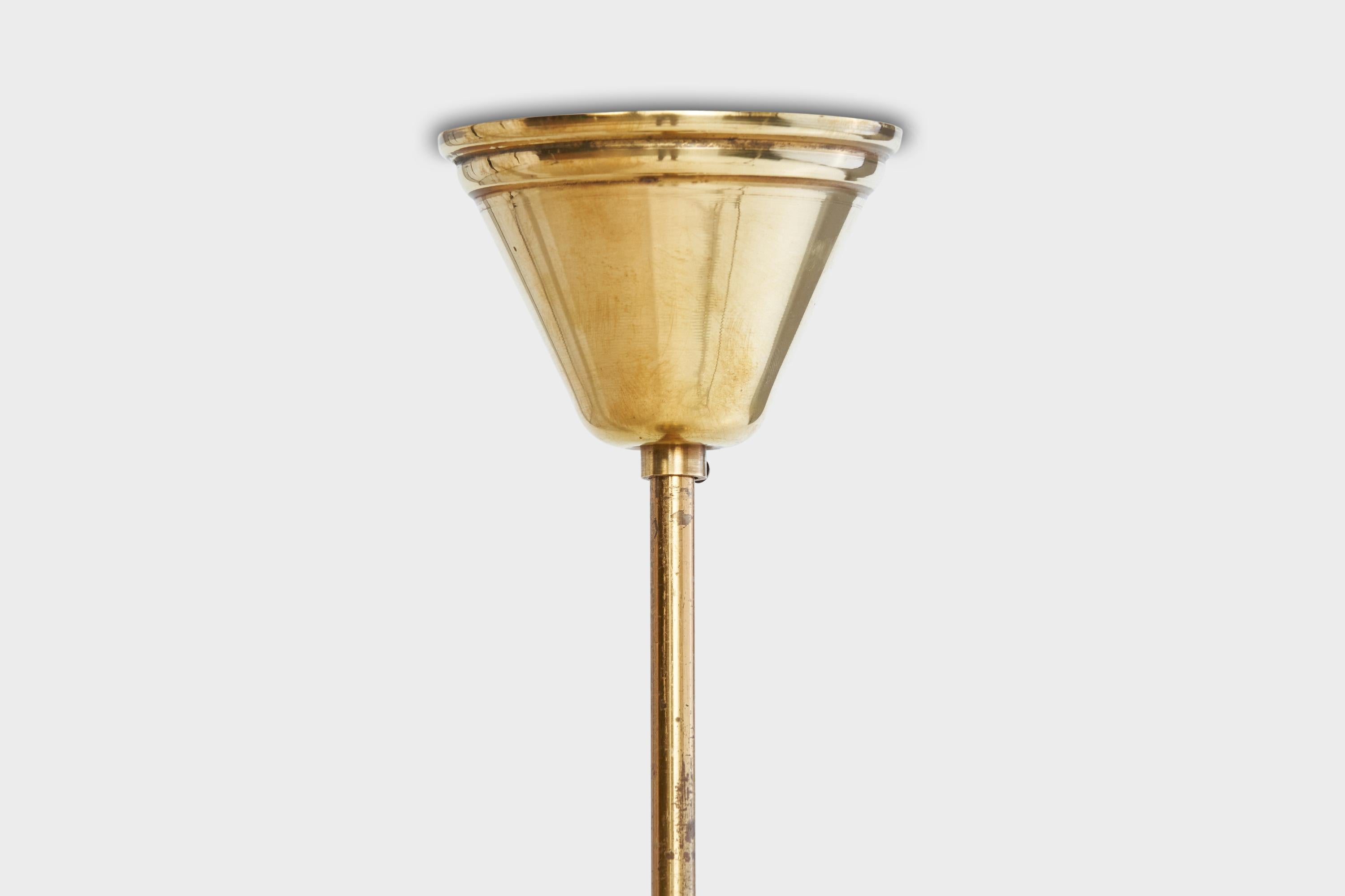 Stockmann-Orno, Pendant Light, Brass, Glass, Finland, 1940s 4