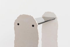 Unique Off-White Stone Slab Console with Grey Glass Shelves by Frédéric Saulou