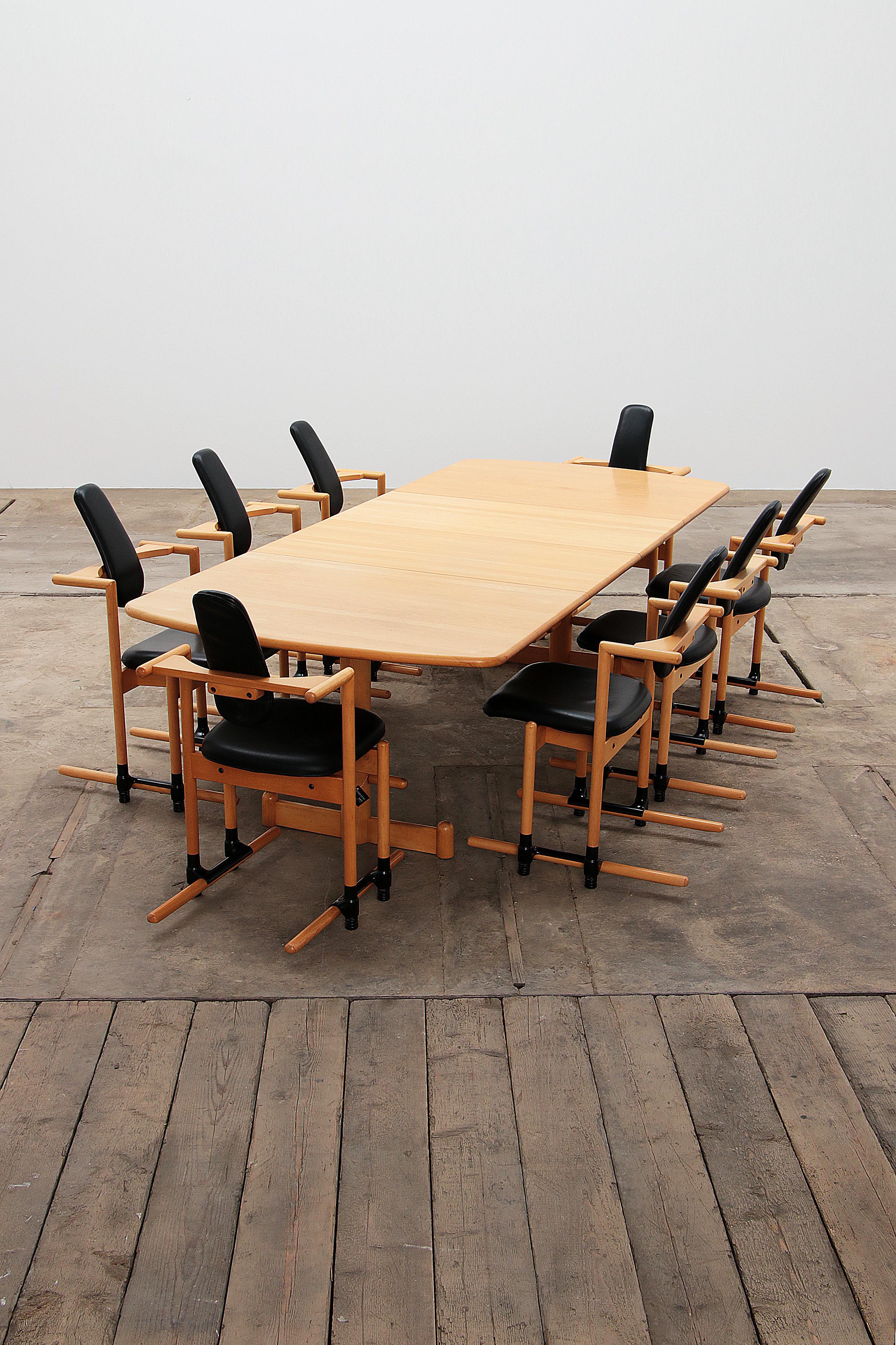 Scandinavian Stokke Dining Room Set Large Table with 8 Chairs Design Peter Opsvik, 1990 For Sale