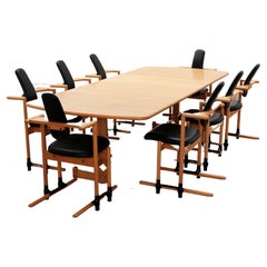 Stokke Dining Room Set Large Table with 8 Chairs Design Peter Opsvik, 1990