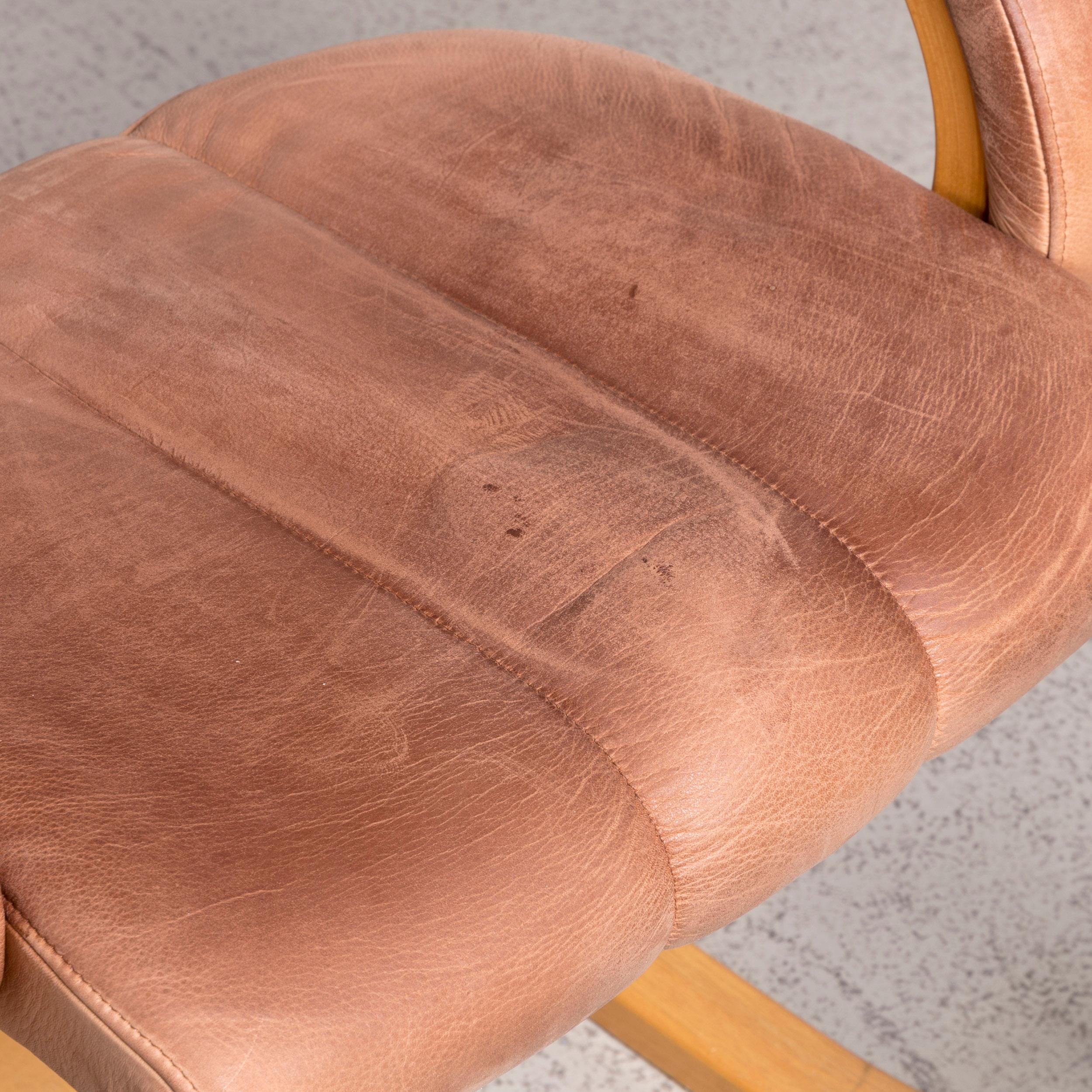 Modern Stokke Gravity Balans Designer Leather Wood Rocking Chair Brown by Peter Opsvik
