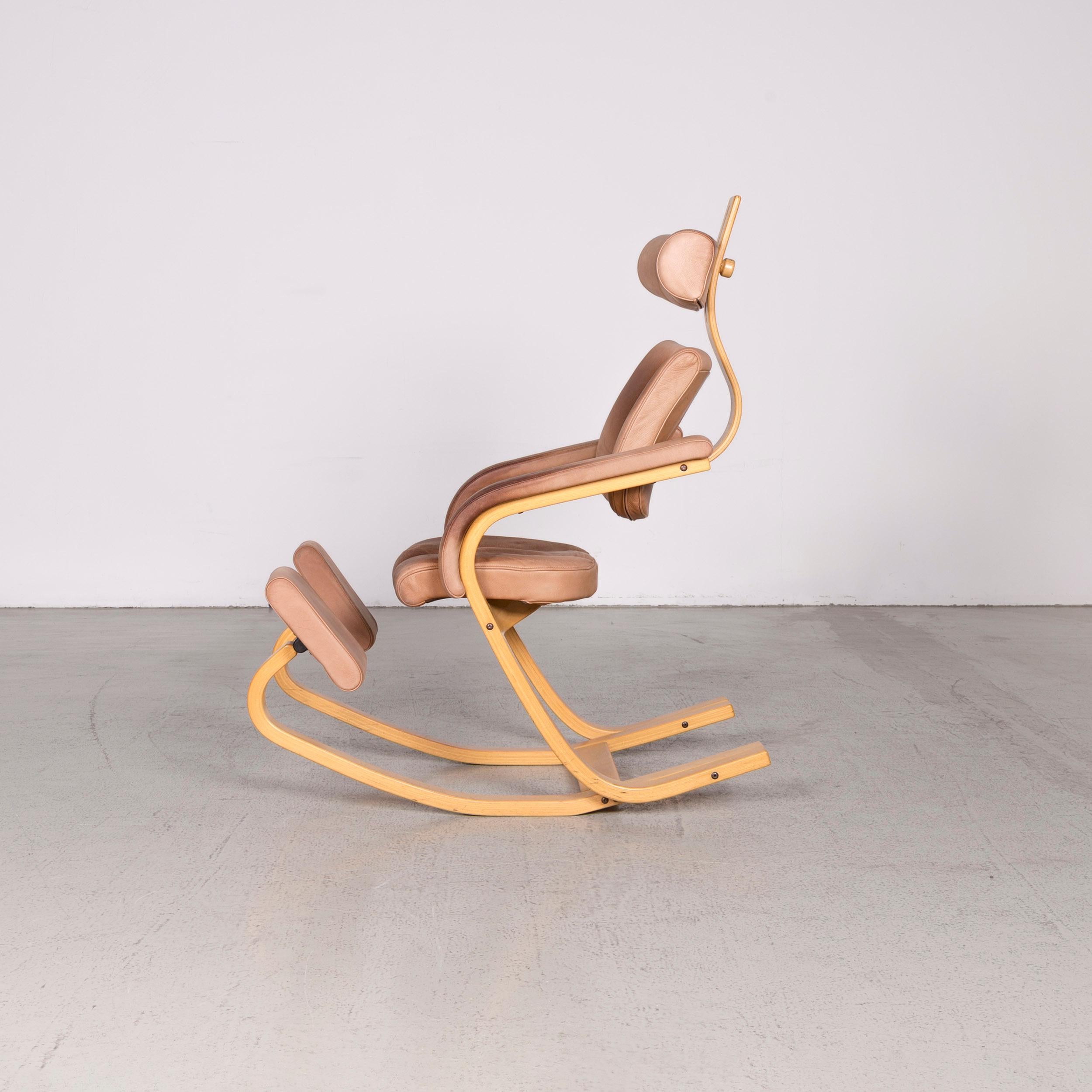 Stokke Gravity Balans Designer Leather Wood Rocking Chair Brown by Peter Opsvik 2