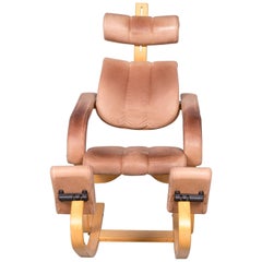 Used Stokke Gravity Balans Designer Leather Wood Rocking Chair Brown by Peter Opsvik