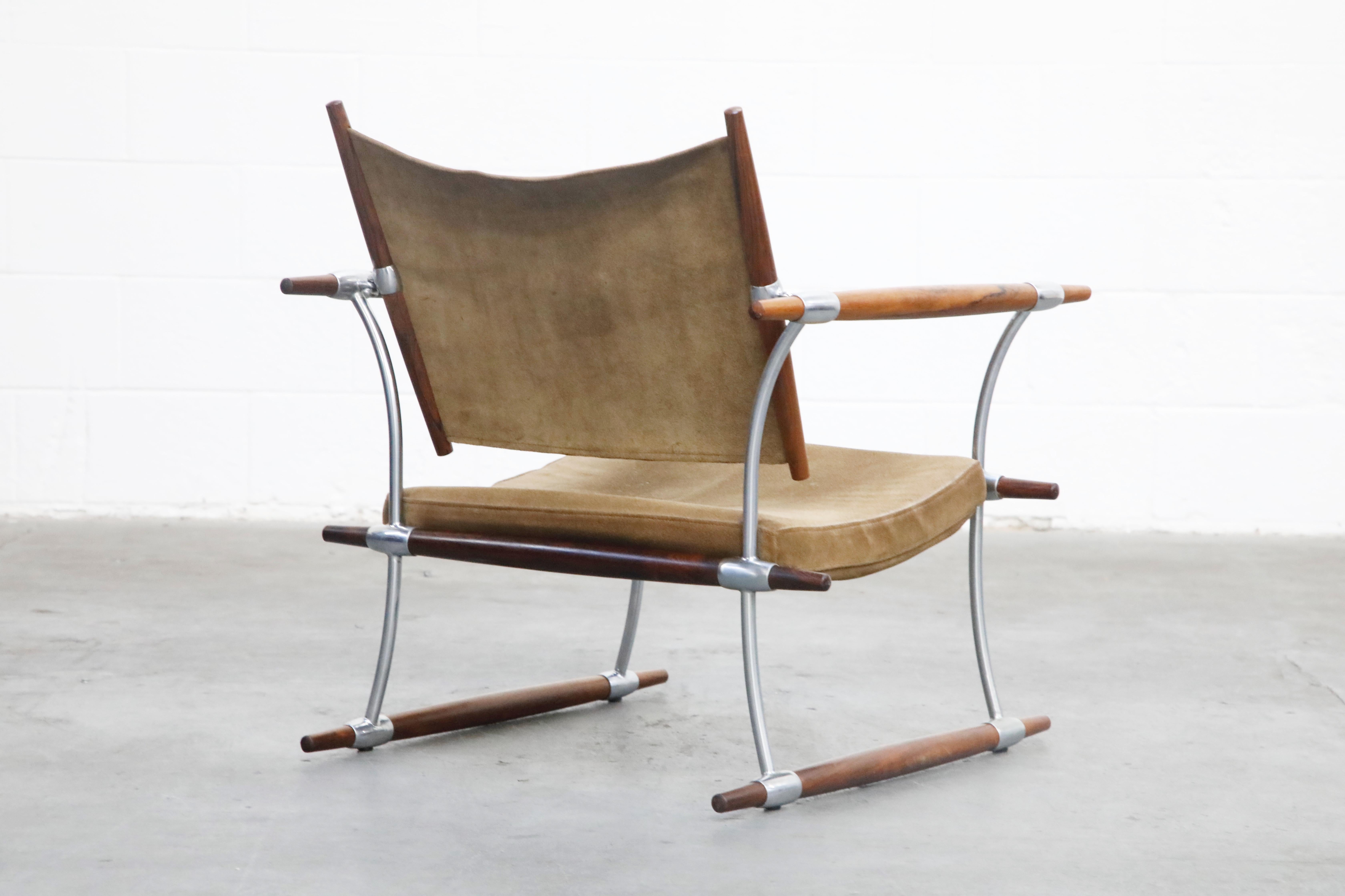 Suede 'Stokke' Lounge Chair by Jens H. Quistgaard for Nissen Langaa, 1960s, Signed