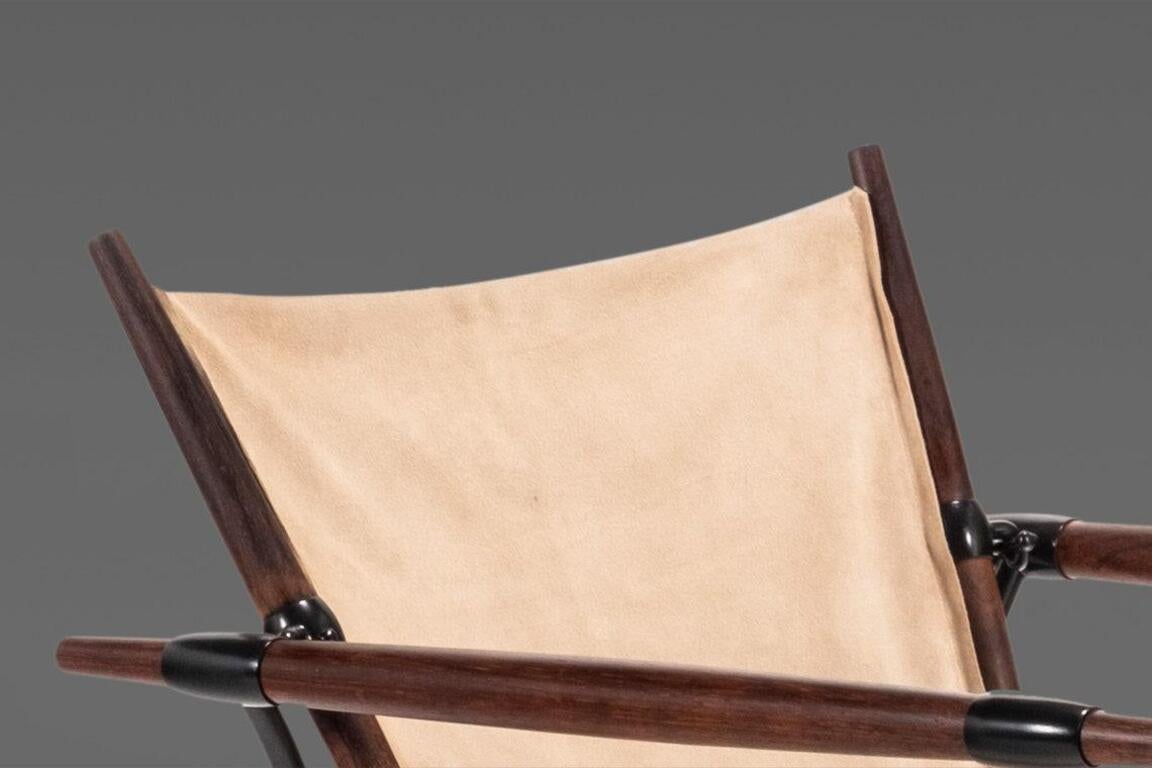 Chaise longue Stokke en bois de rose et daim de Jens H. Quistgaard pour Nissen Langaa Excellent état - En vente à Deland, FL
