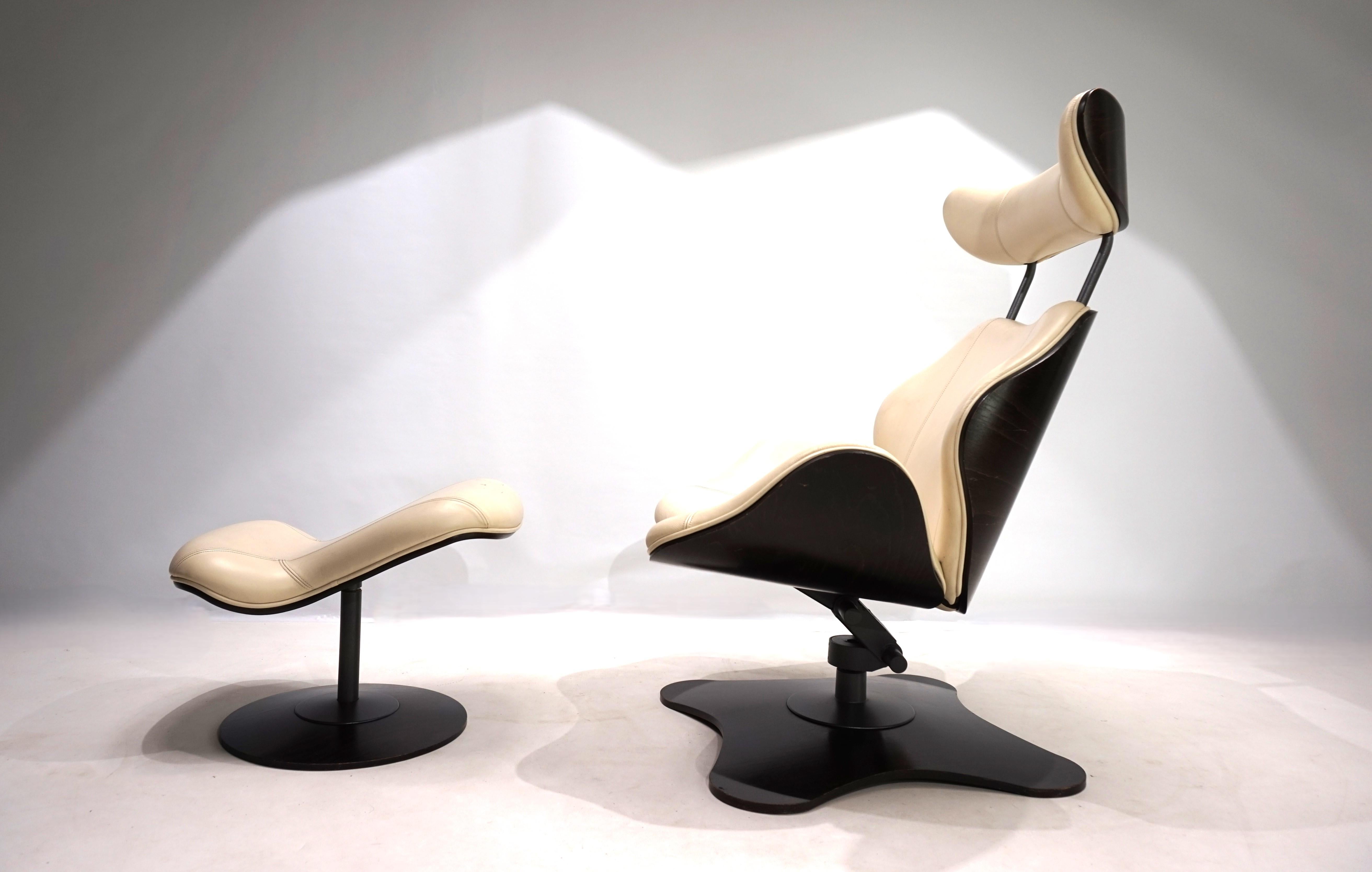 Norwegian Stokke Varier Tok leather armchair with ottoman by Toshiyuki Kita, 1990
