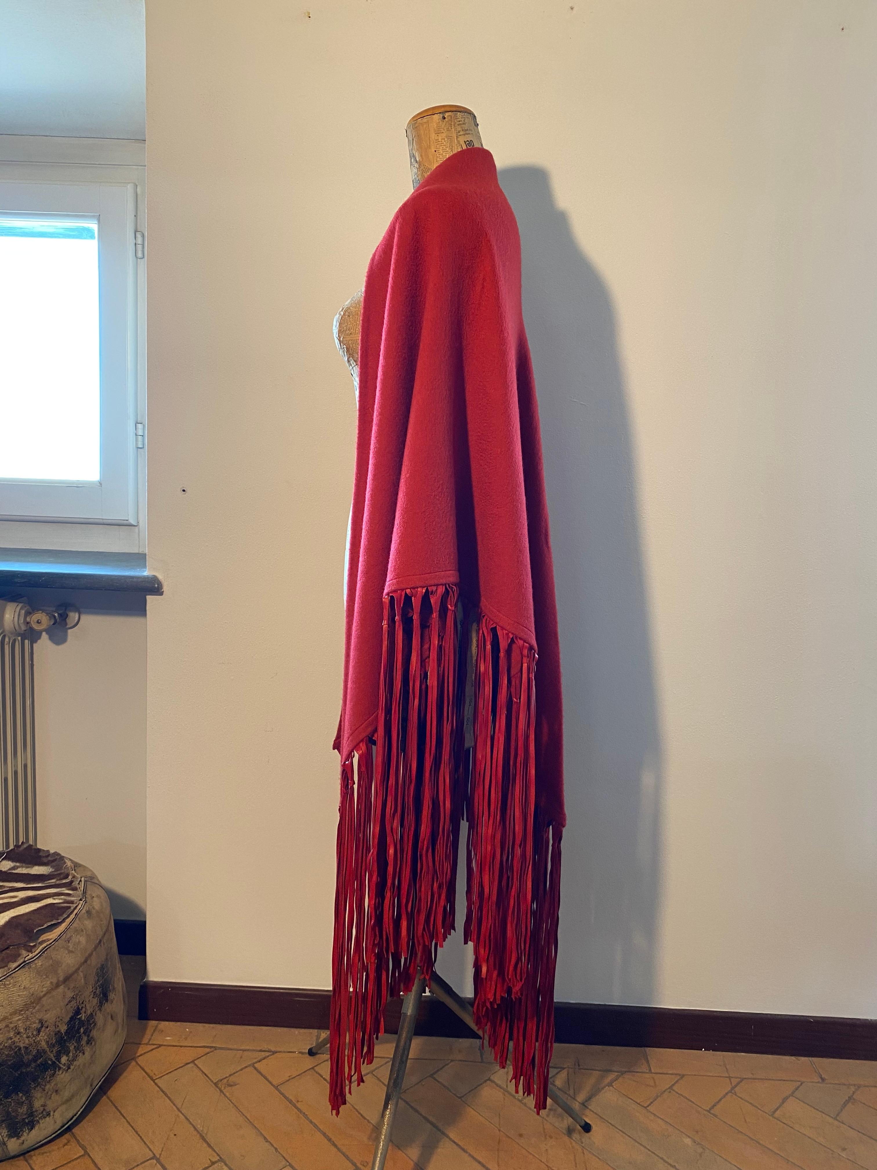 90s leather fringed large cashmere and wool stole  In Excellent Condition In Viareggio, IT