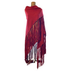 90s leather fringed large cashmere and wool stole 